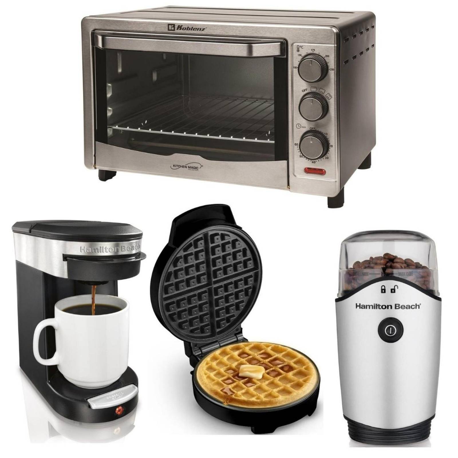 Combo Horno Electrico + Cafetera + Molino + Waflera 
