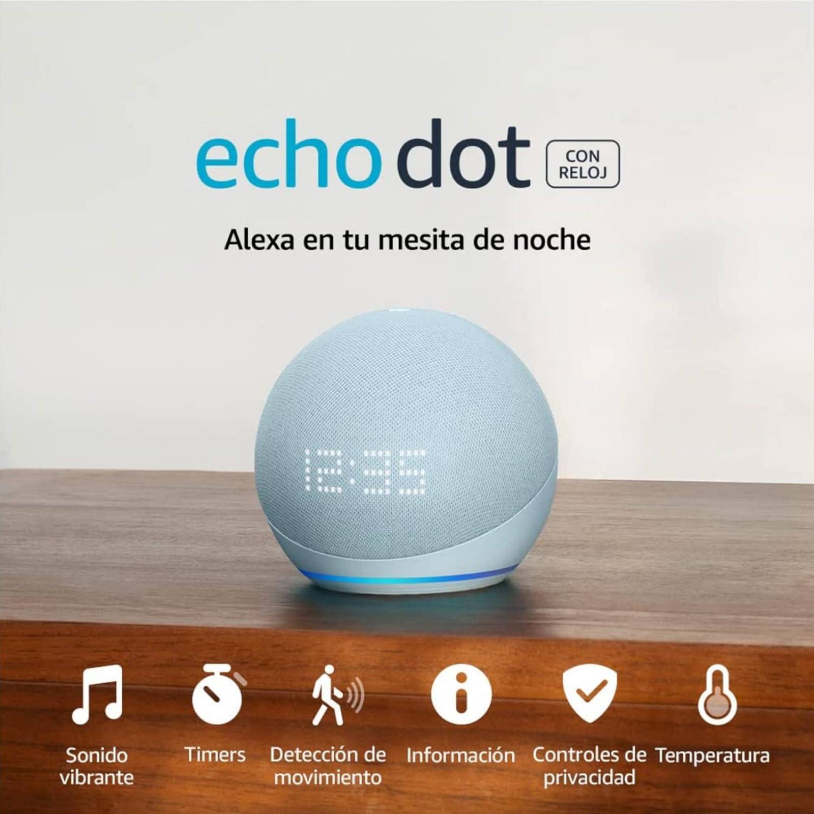 Bocina Alexa Echo Dot 5a Gen Con Reloj Cloud Blue 