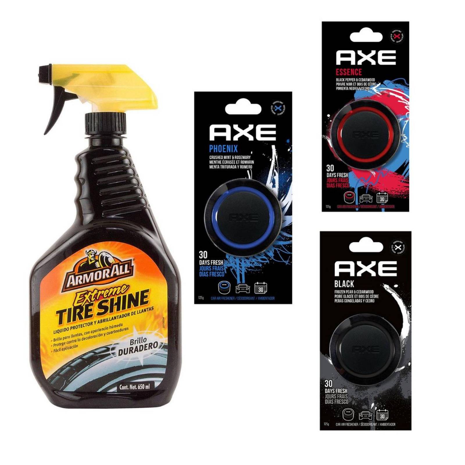 Combo Liquido Protector Coche Armor All + 3 Aromatizantes Axe