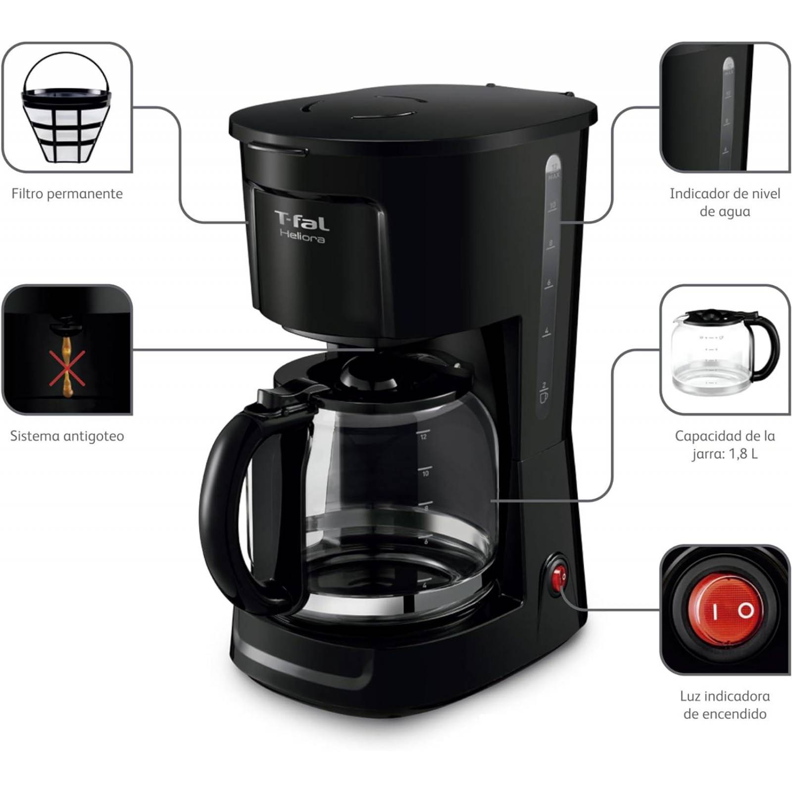 CAFETERA T-FAL HELIORA 12 TAZAS CM1408MX FILTRO PERMANENTE 