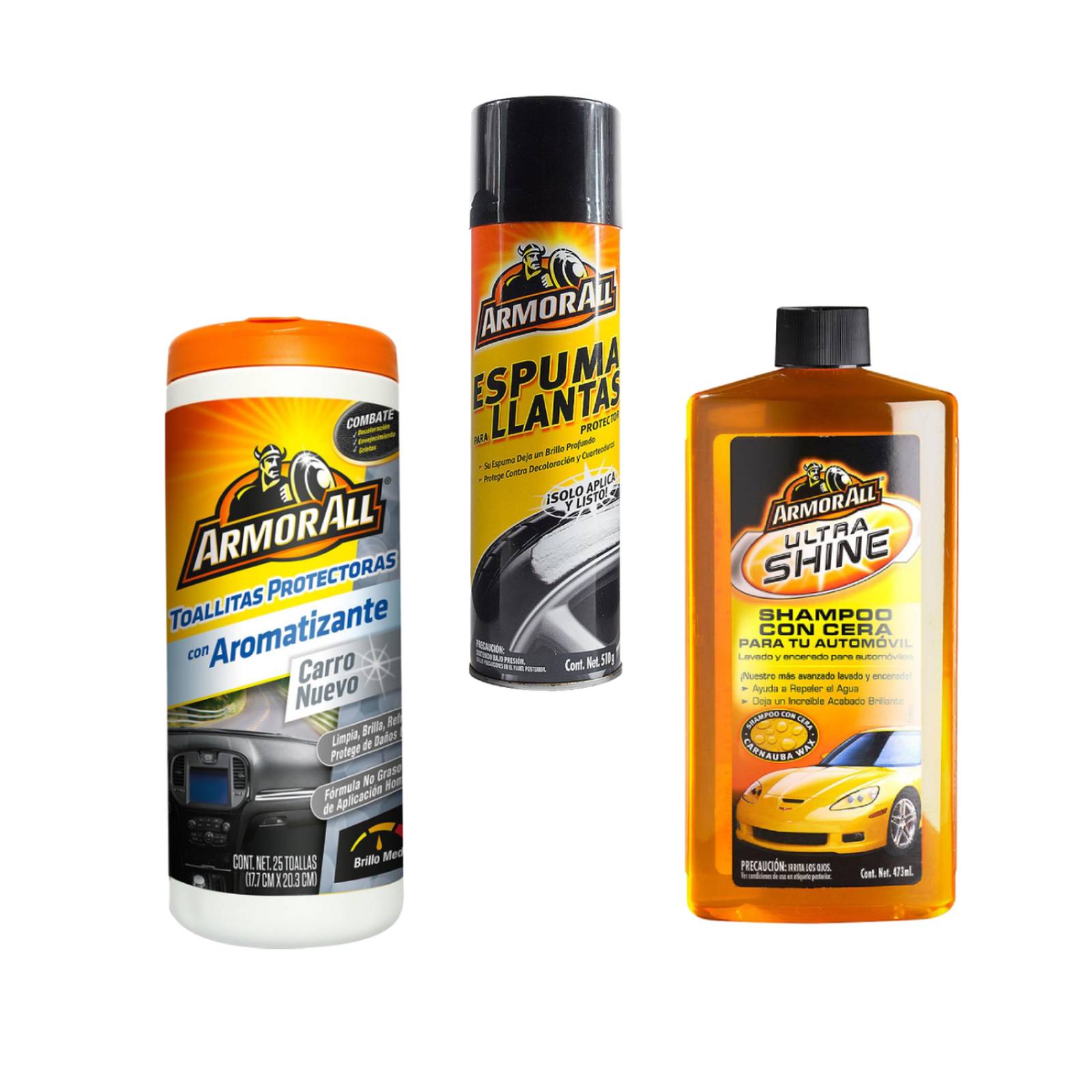 KIT COCHE TOALLAS + SHAMPOO + ESPUMA LLANTAS ARMOR ALL 