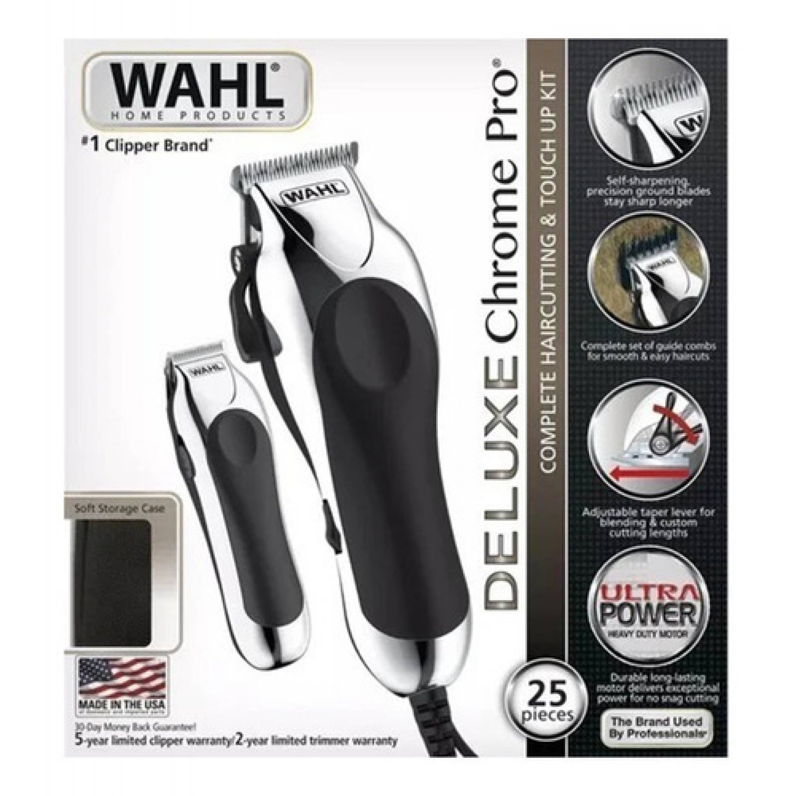 Maquina Cortadora De Cabello Wahl Deluxe Chrome Pro 25 Pzas