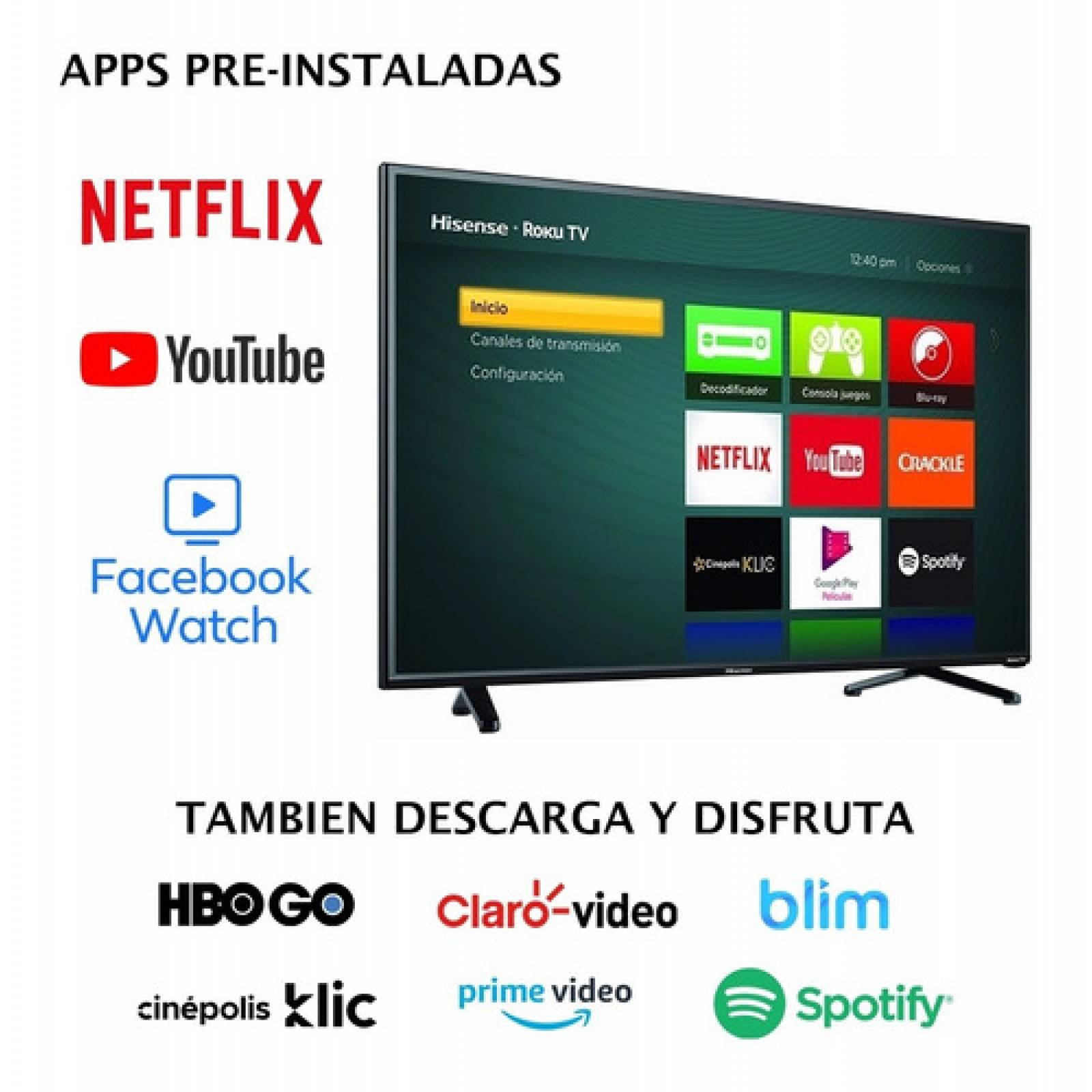 Pantalla Smart Tv Hisense 40 Pulgadas Led Con Roku Y Netflix
