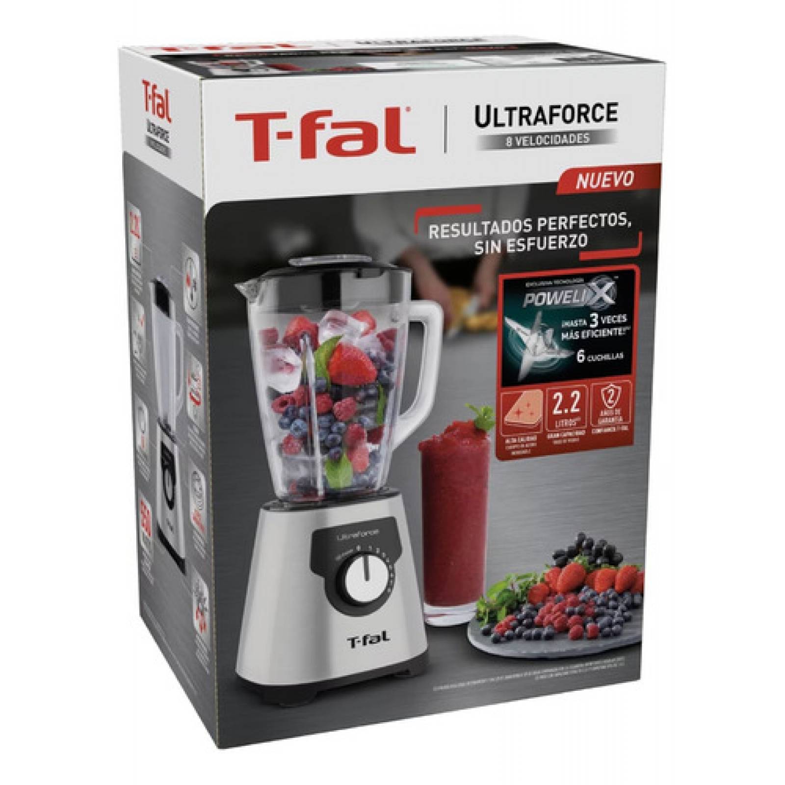 Licuadora T fal Ultraforce 8 Vel 550 W Negro Vaso De Vidrio