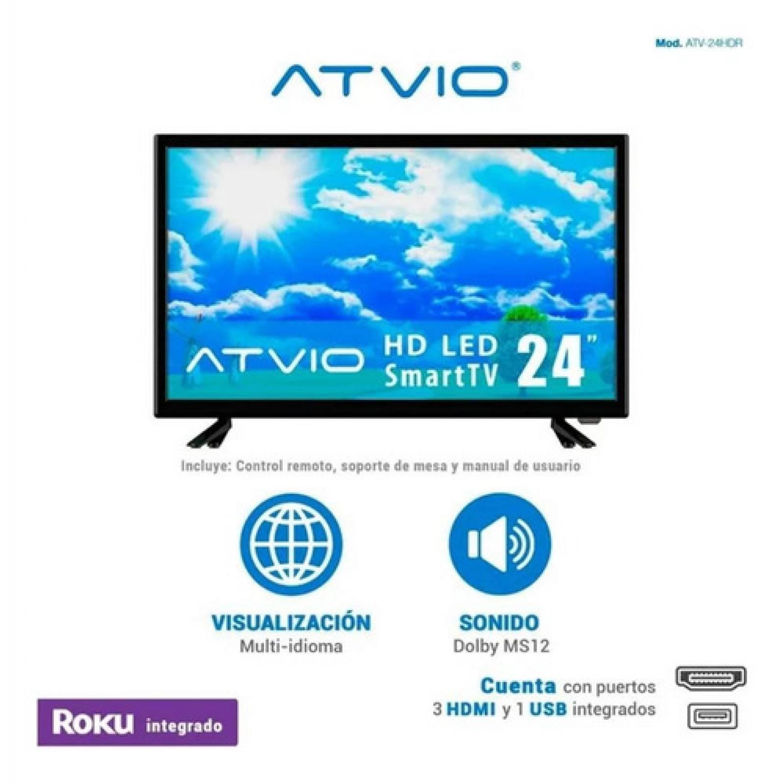 Smart Tv Atvio 24 Pulgadas Pantalla Hdmi Hd Roku Tv