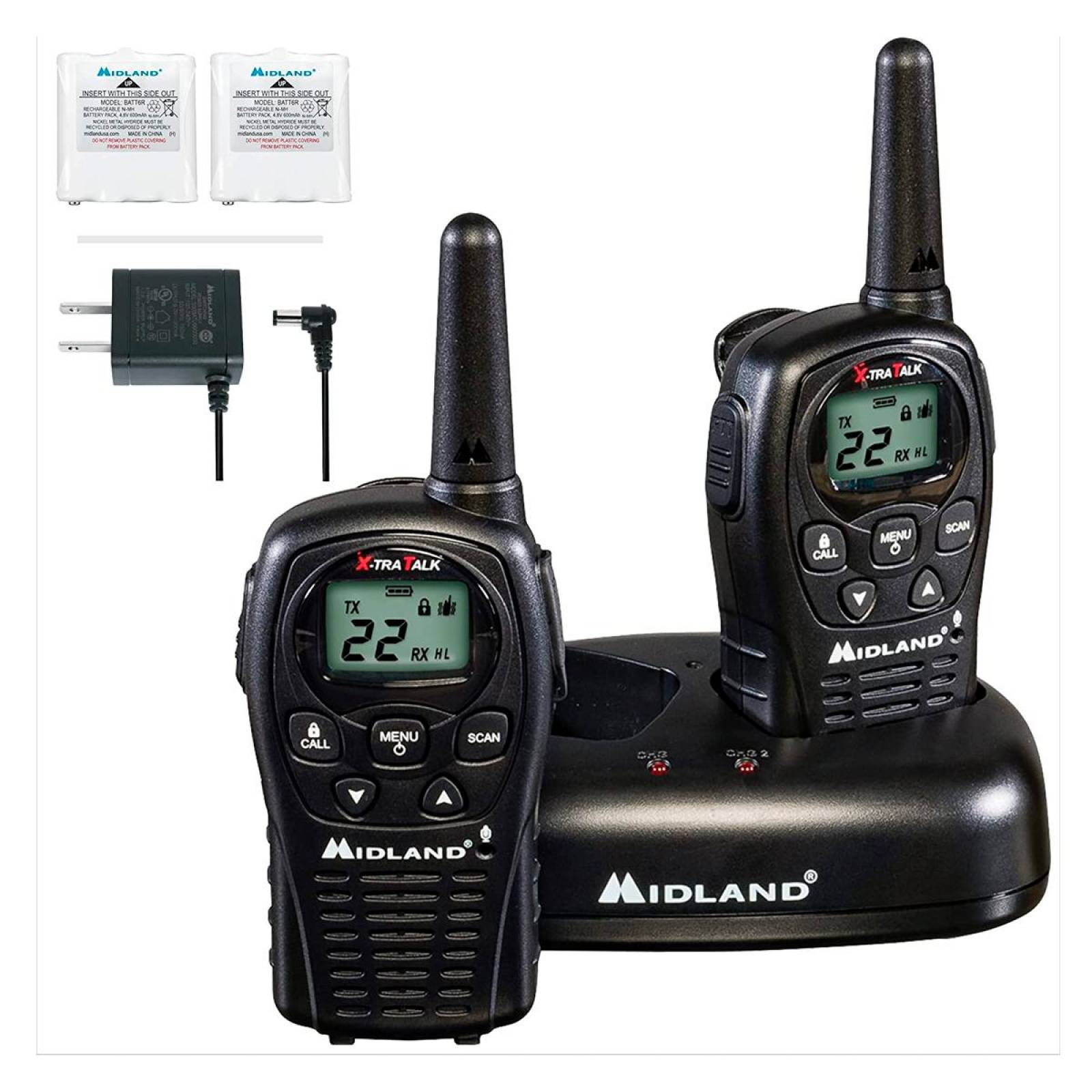 Radio Midland De Dos Vías Con Base De Carga 22 Canales / 24 Millas / Negro / 2 Piezas 