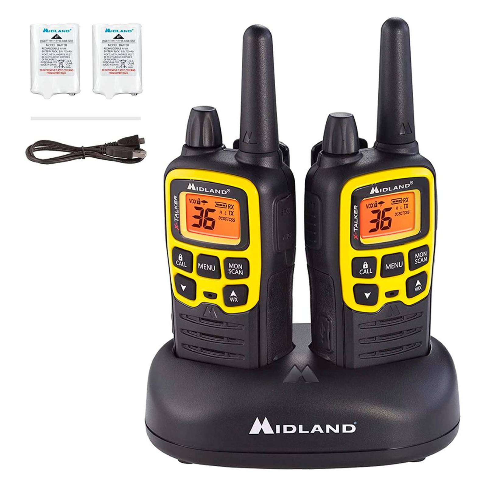 Radio Midland De Dos Vías Con Base De Carga 36 Canales / 32 Millas / Negro / 2 Piezas