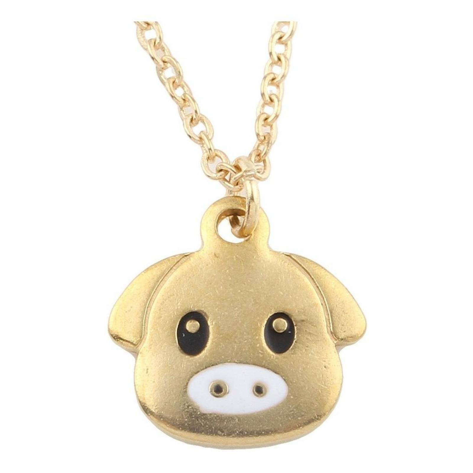 Cadena Y Dije Emoji Forma De Cerdito Color Dorado 