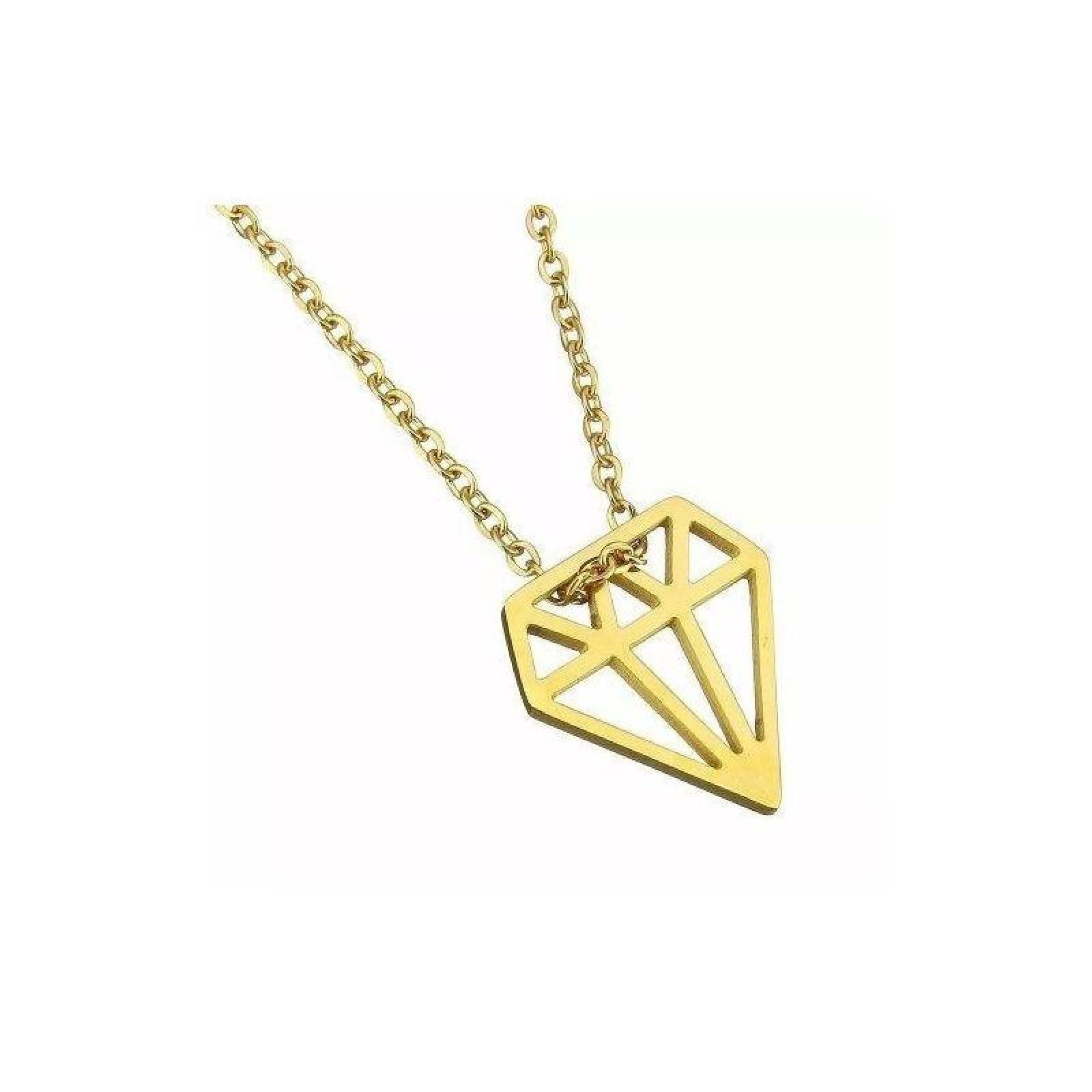 Cadena Con Dije En Forma De Diamante Color Dorado Acero Inox 