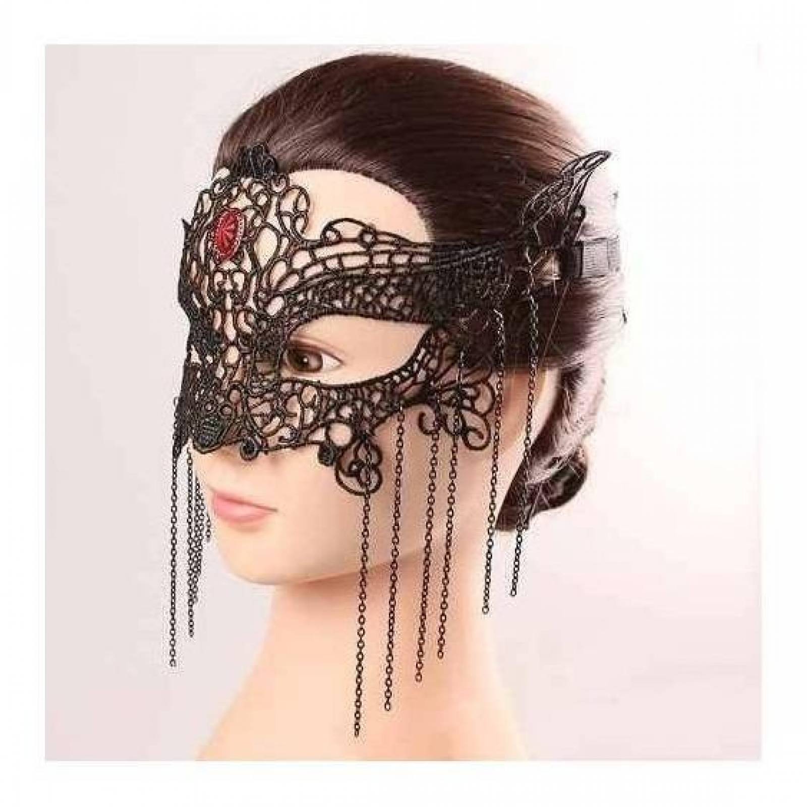 Antifaz Lux Con Encaje Y Adornos Negro moda Fantasia Mujer 