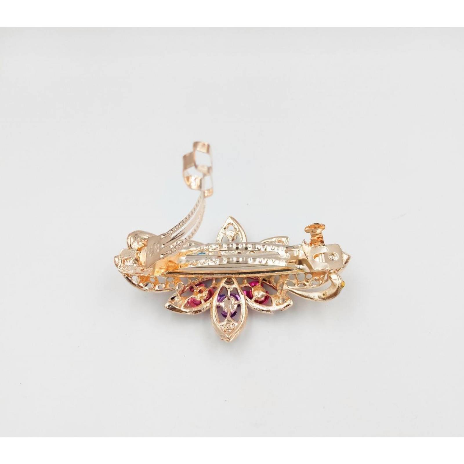 Broche Vintage Années 50 - Métal Peint Motif Floral En Forme De Nœud - 67×22 Mm - Occasion - Bijou Rétro