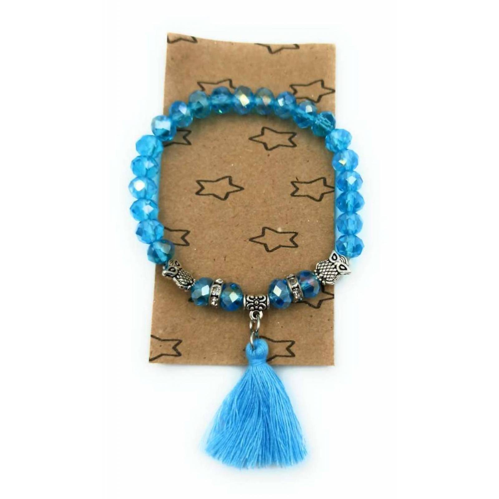 Pulsera de cristales fashion con figura metalica Azul cielo
