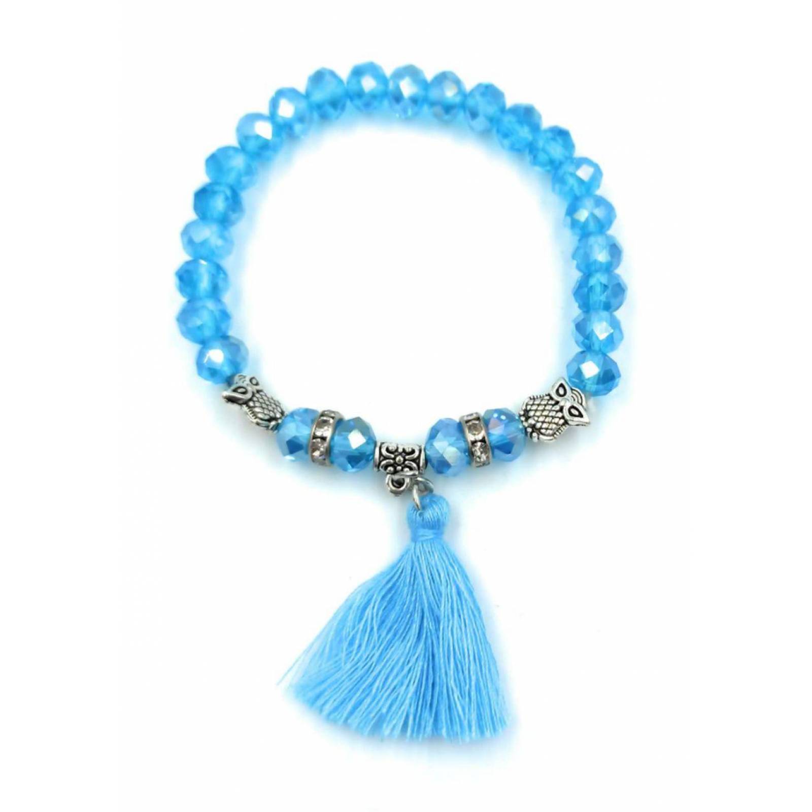 Pulsera de cristales fashion con figura metalica Azul cielo