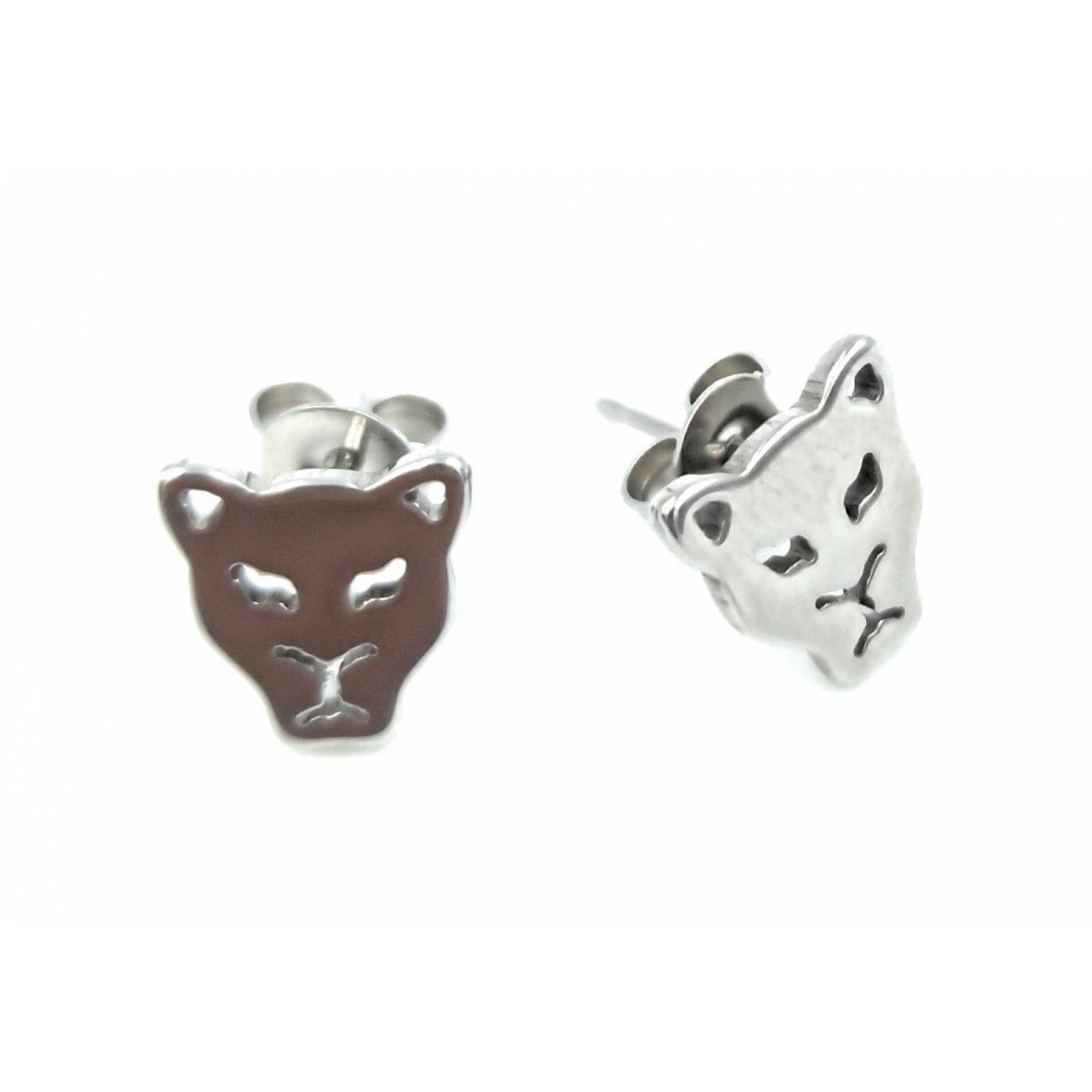 Aretes broquel en forma de Felino Acero quirurgico plateado 