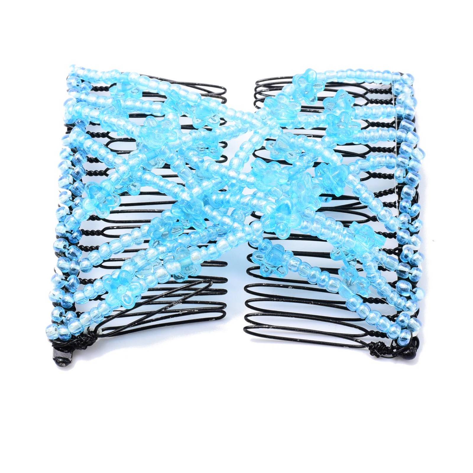 Peineta Magica Para Cabello Doble Con Flores transparentes azul 