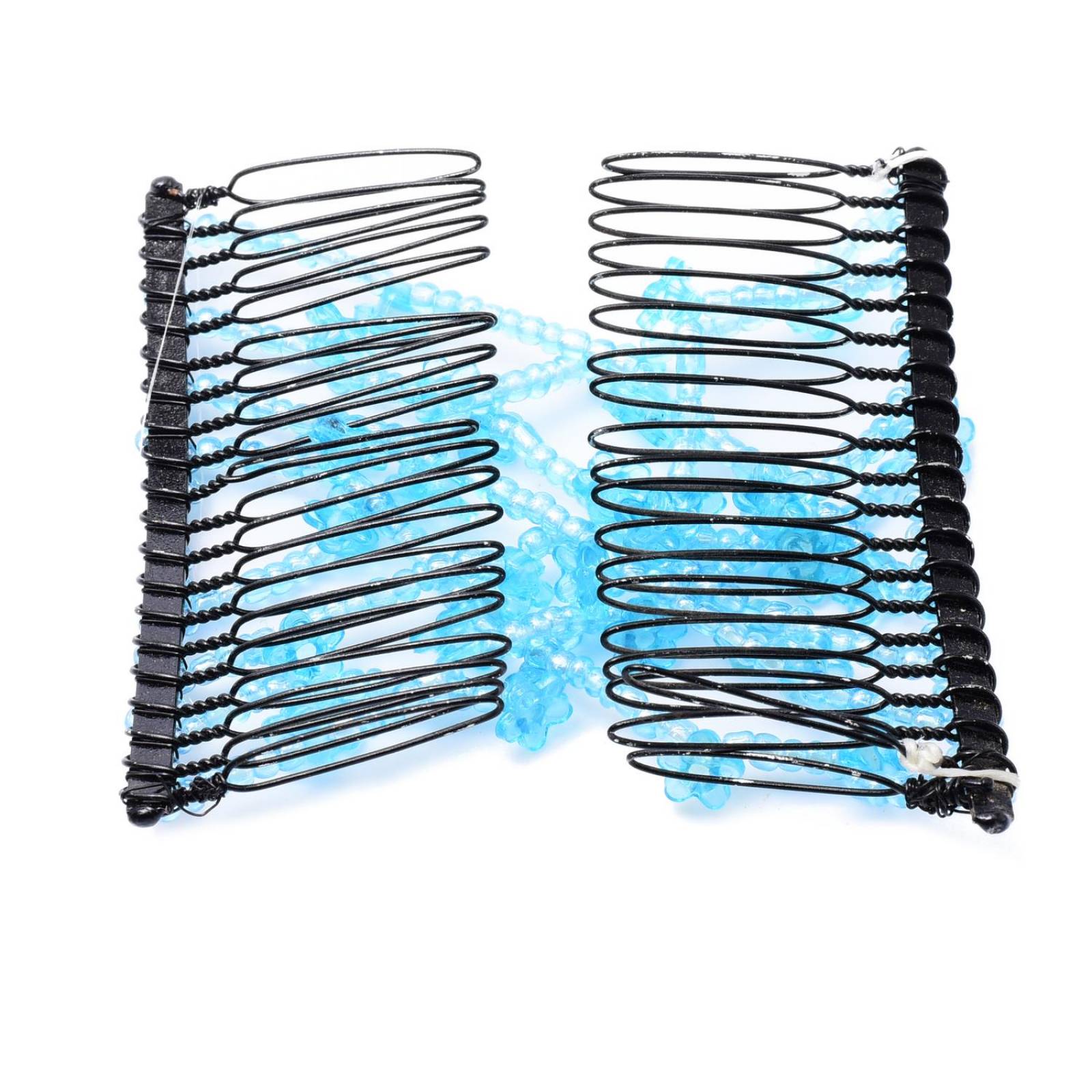 Peineta Magica Para Cabello Doble Con Flores transparentes azul 