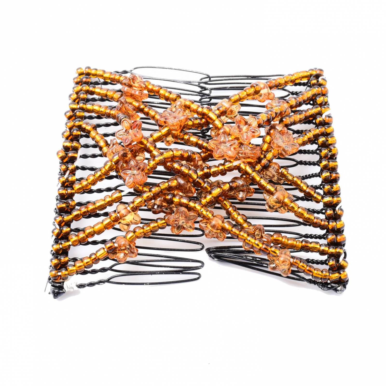 Peineta Magica Para Cabello Doble Con Flores transparentes Café 