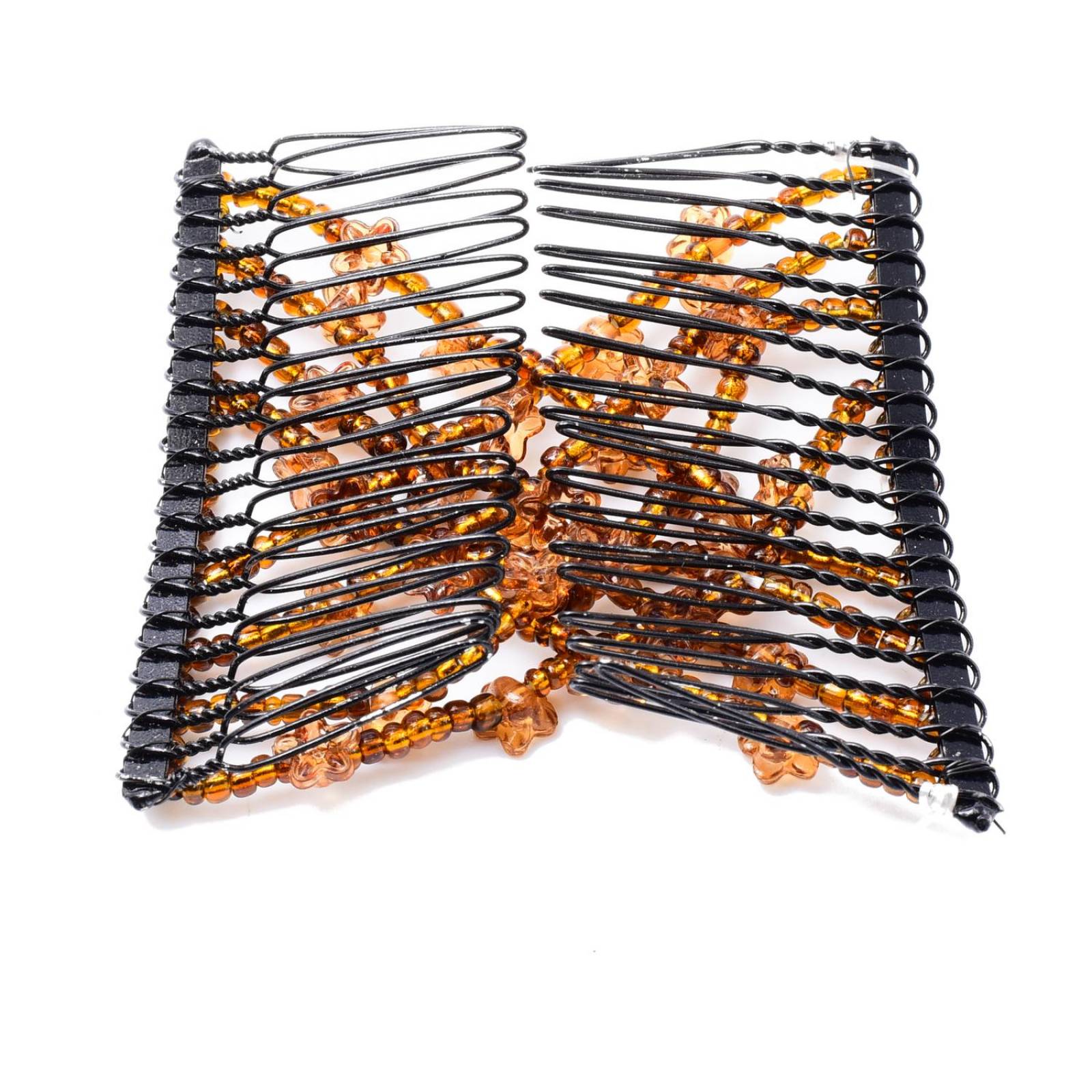 Peineta Magica Para Cabello Doble Con Flores transparentes Café 