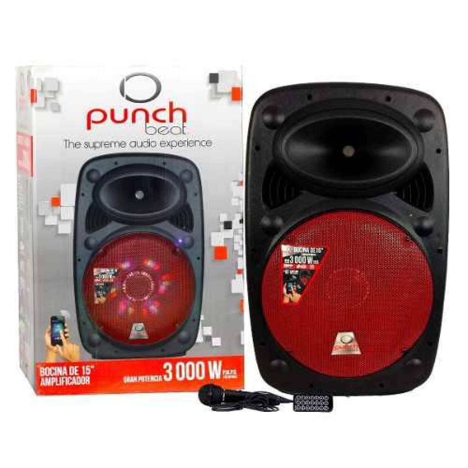 Bocina Punch Beat 15'' Incluye Control, Tripie Y Micrófono(CL) Negro