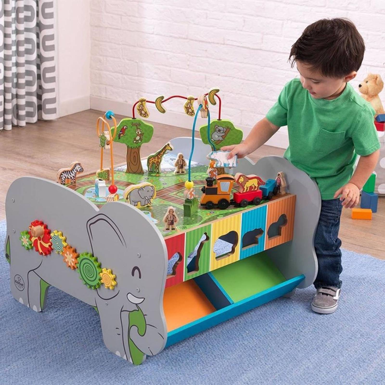 Mesa de actividades de madera para niños con tren y Juguetes Kidkraft