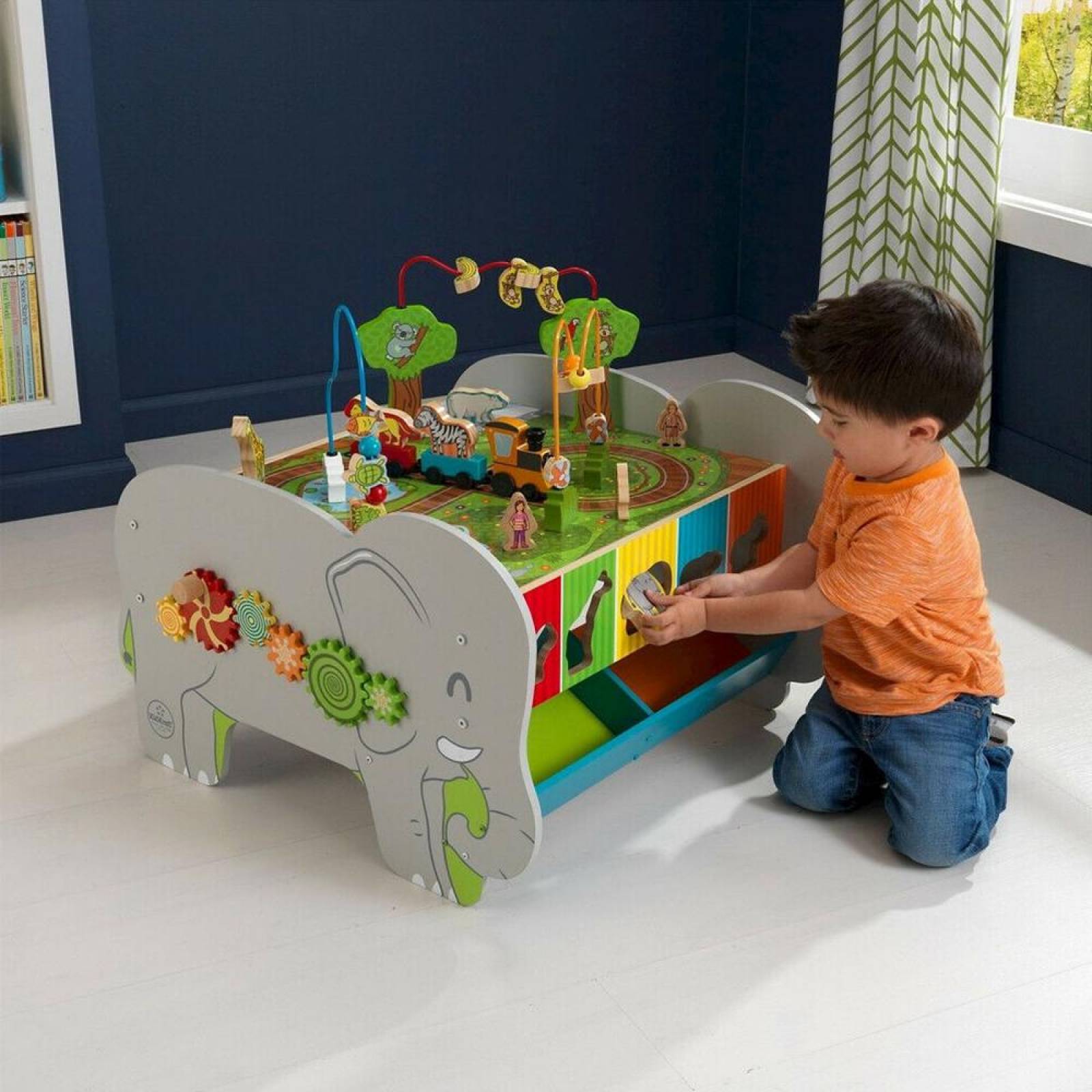 Mesa de actividades de madera para niños con tren y Juguetes Kidkraft