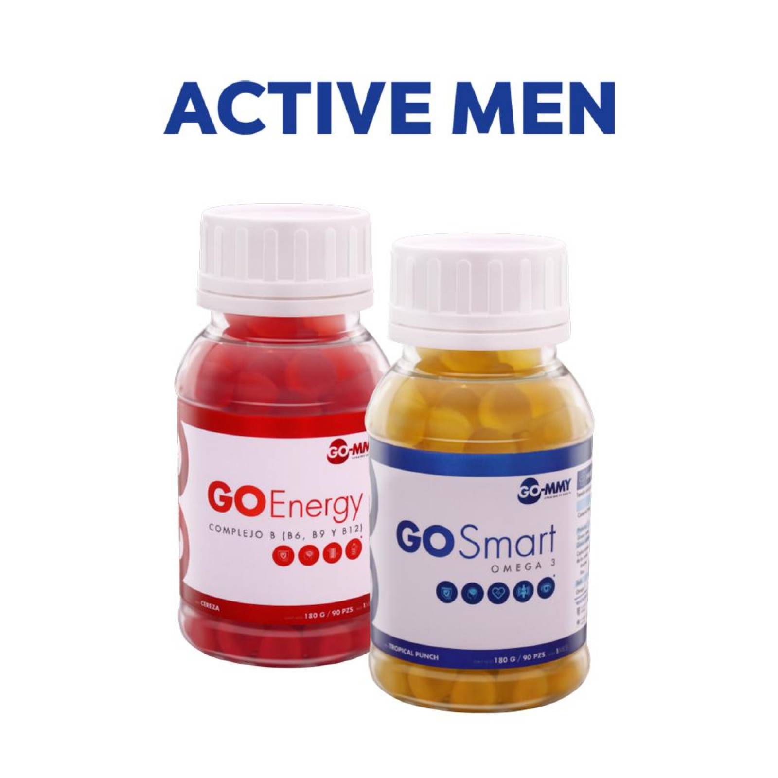 Complejo B( B6, B9 Y B12)+Omega3 GO-MMY ActiveMen (2 frascos) Cereza
