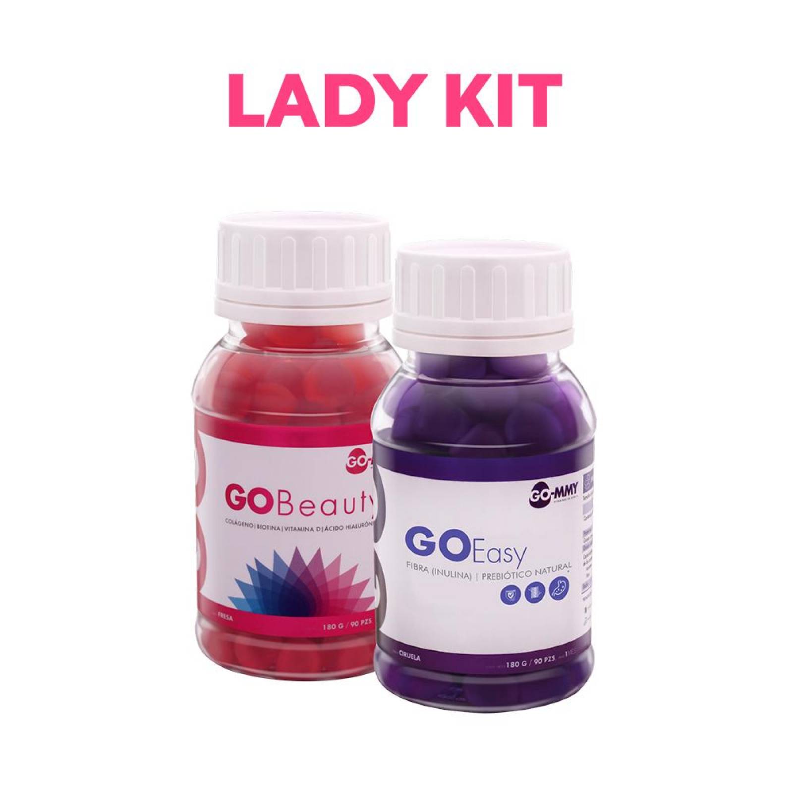 Biotina/Colágeno + Prebióticos GO-MMY Lady Kit (2 frascos) Fresa