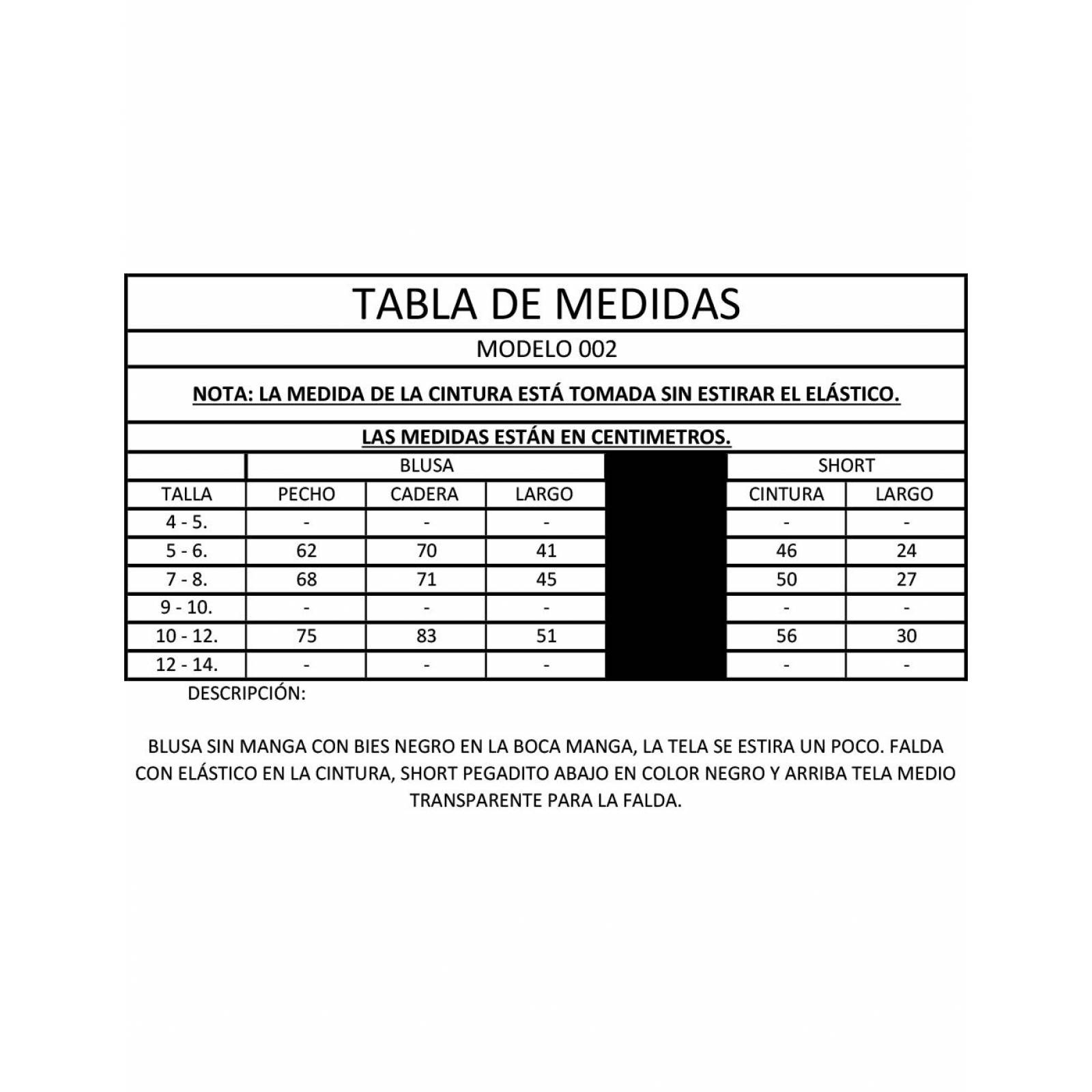 Ropa Deportiva para niña conjunto blusa/falda-short 002