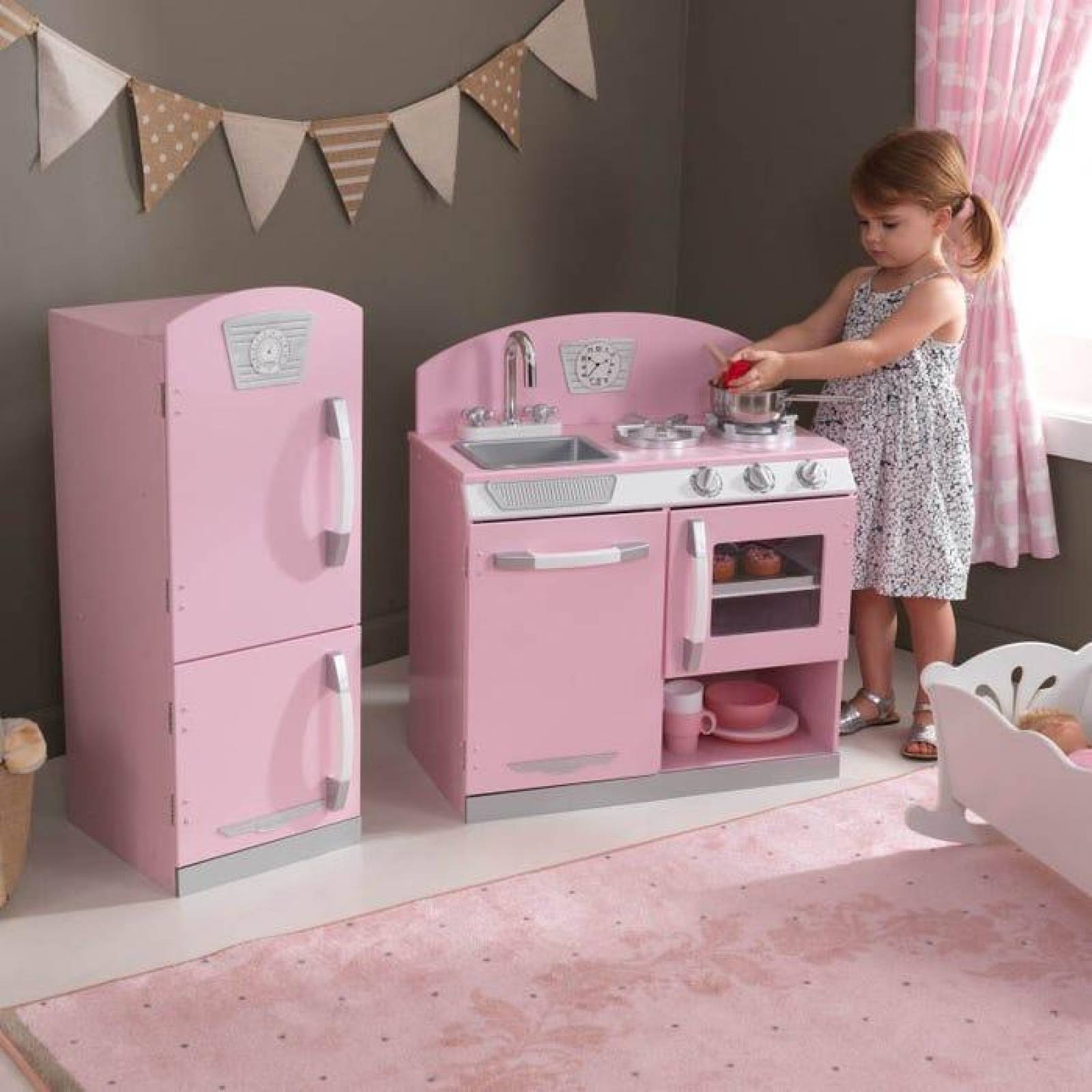 Cocina con refrigerador Retro Madera Kidkraft Rosa -53160(CL) 