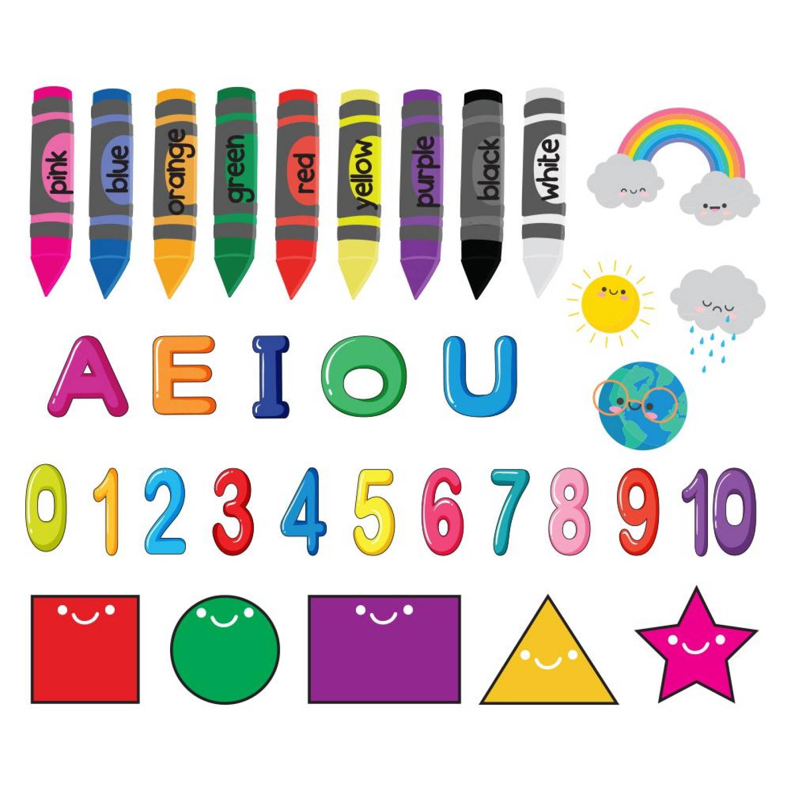 Plantillas de aprendizaje adheribles para niños ABC-Numeros(CL) Vocales