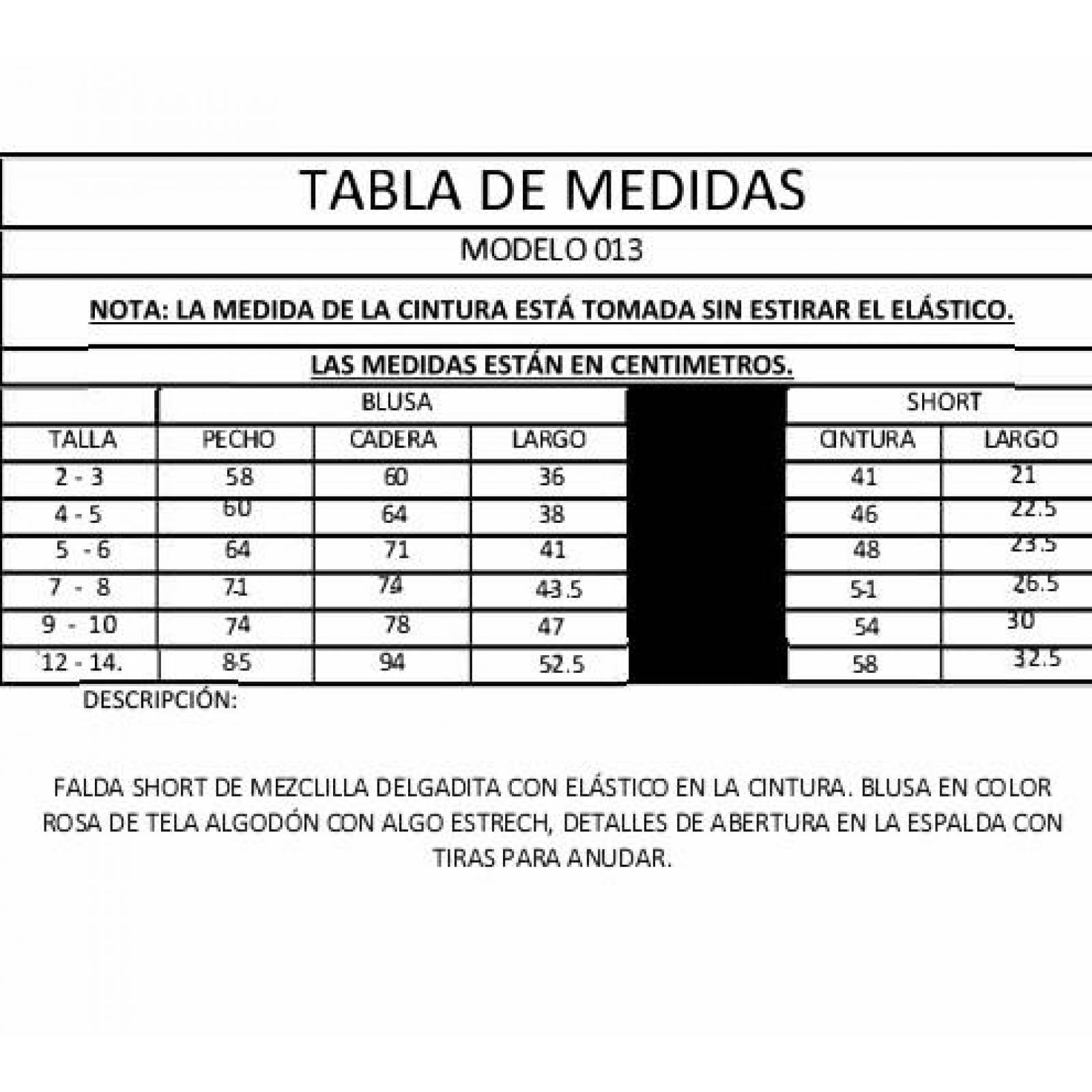 Ropa Para Niña Conjunto blusa/falda-short 013(CL)