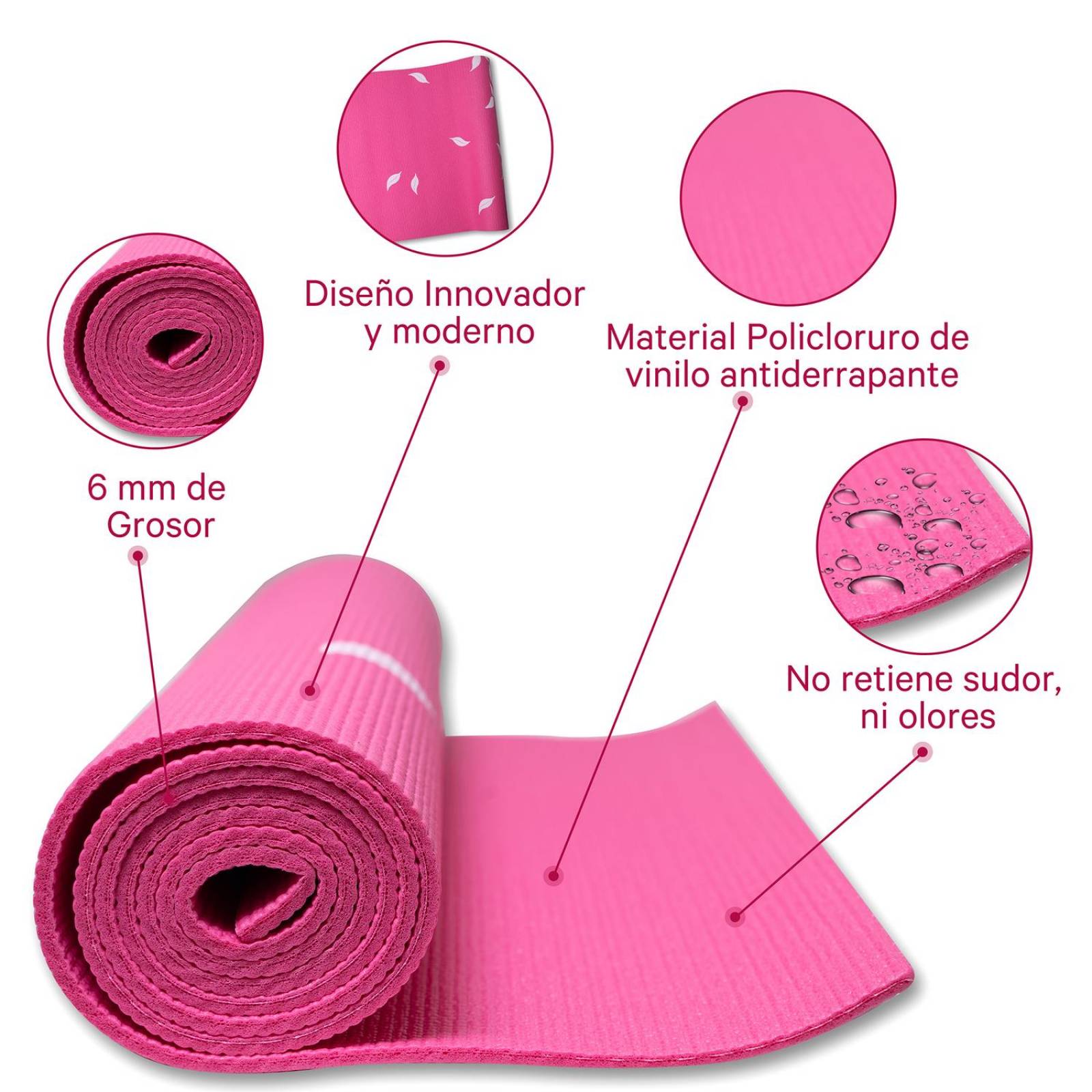 Set 6 Tapetes para practicar Yoga 6 mm Fuxion Sports(CL) Rosa Unitalla