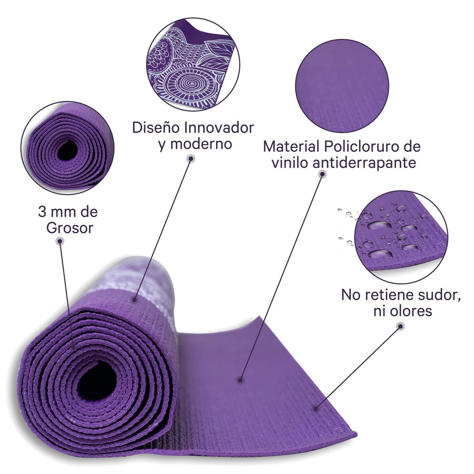 Set 12 Tapetes para practicar Yoga 3 mm Fuxion Sports Morado Unitalla