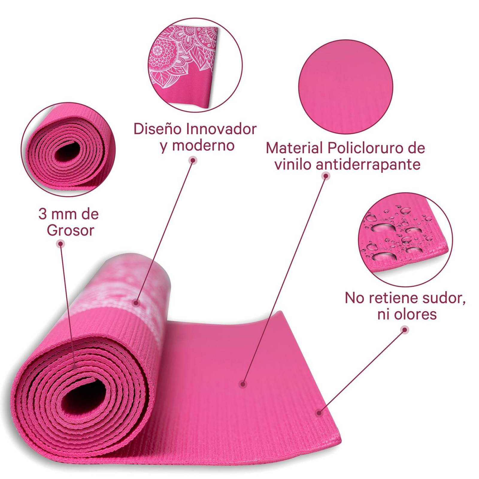 Set 12 Tapetes para practicar Yoga 3 mm Fuxion Sports Rosa Unitalla