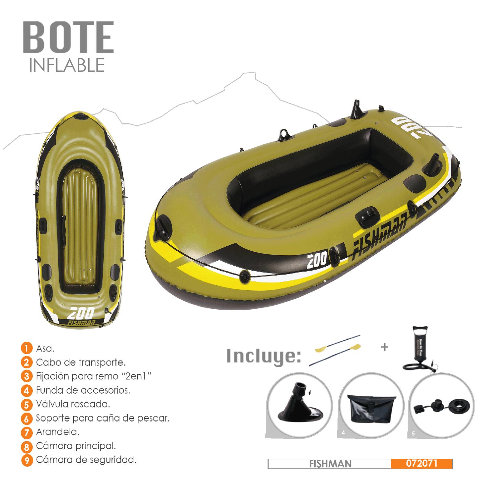 Bote Lancha Inflable Fishman 200 con Remos 