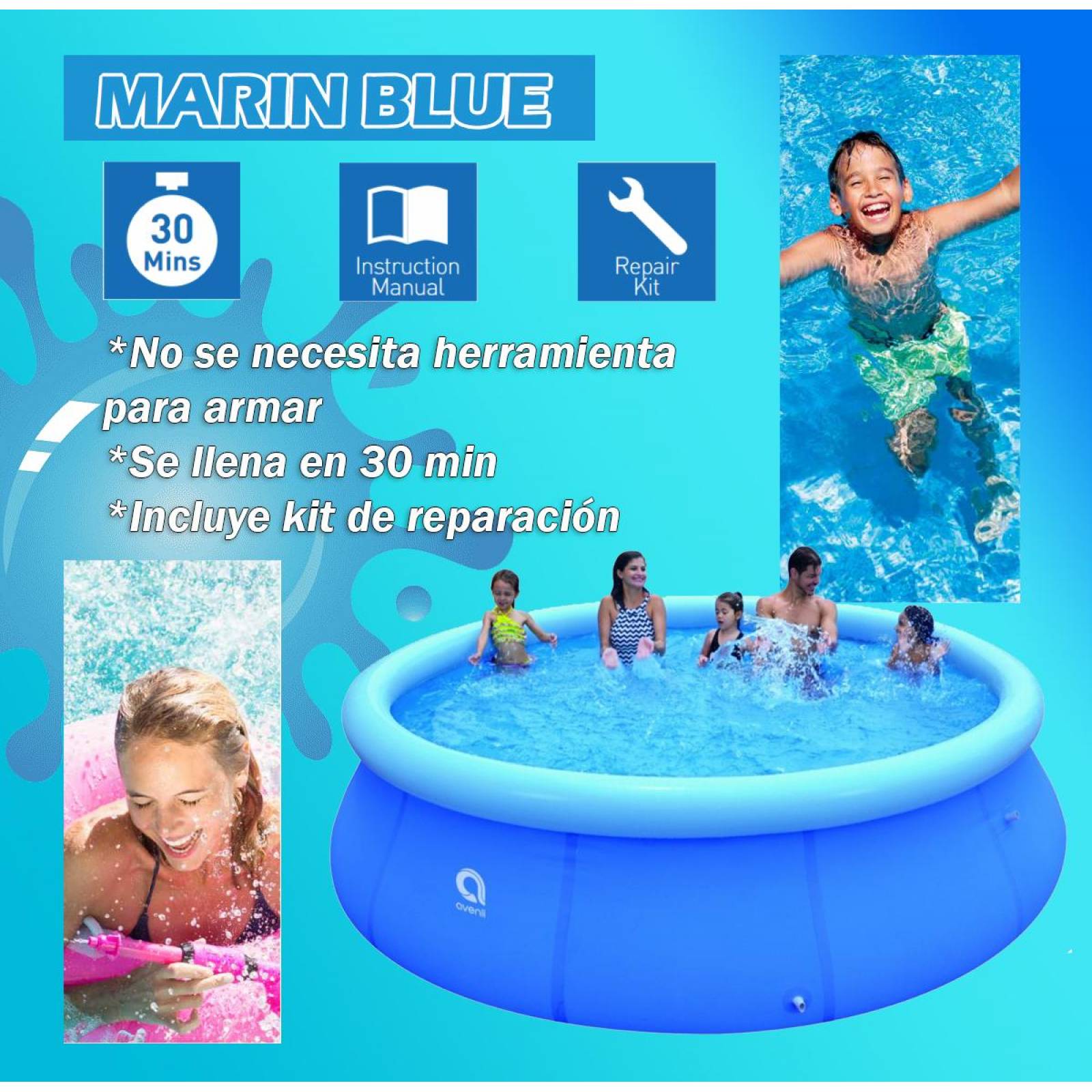 Alberca Piscina Circular Inflable Marin Blue 4.2 mts Azul