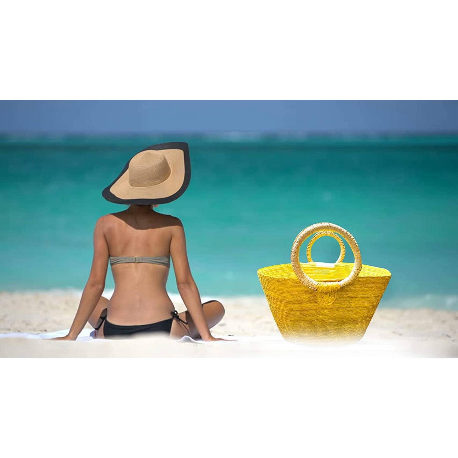 Bolsa de mimbre artesanal hecha a mano Maya Amarillo