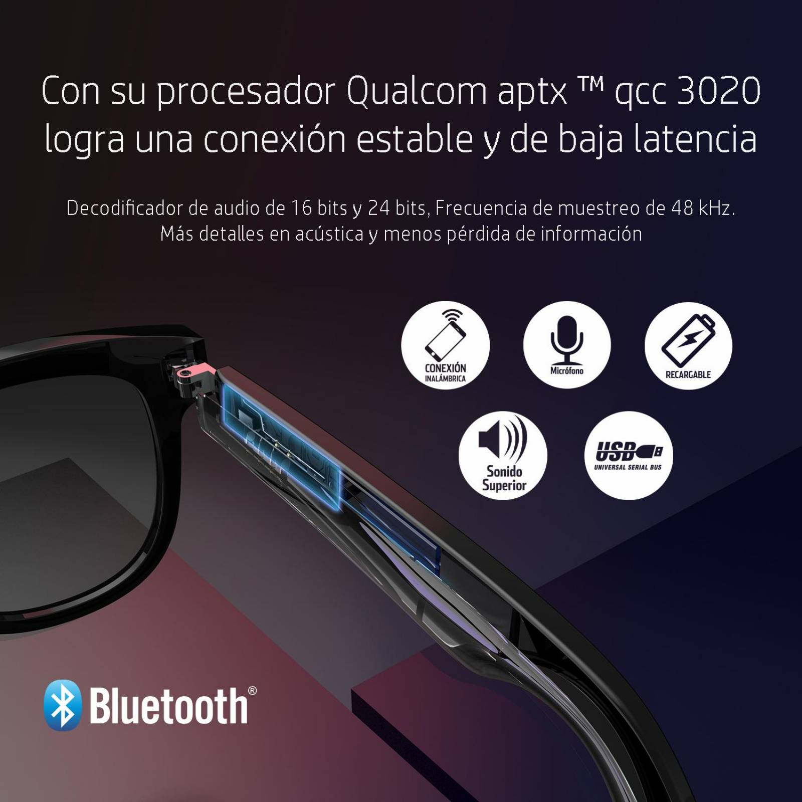 Lentes Smart con Audio Integrado Bluetooth 5.0 Plateado