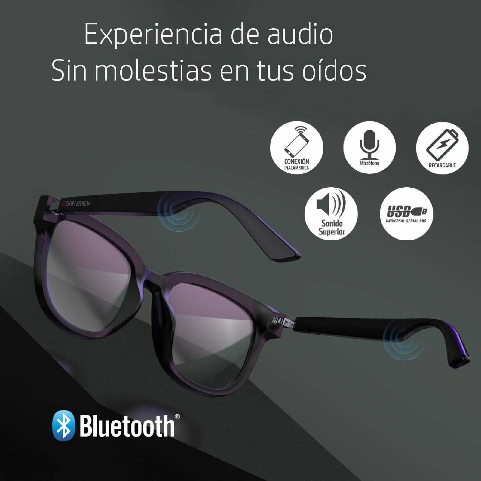 Lentes Smart con Audio Integrado Bluetooth 5.0 Plateado