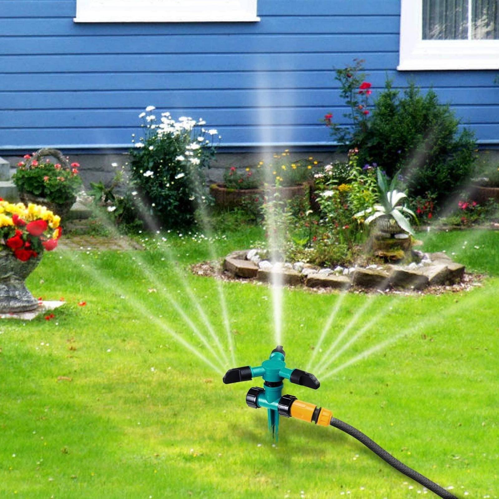 Kit 2 Aspersores de Jardín Rociador giratorio Automático 360 Verde