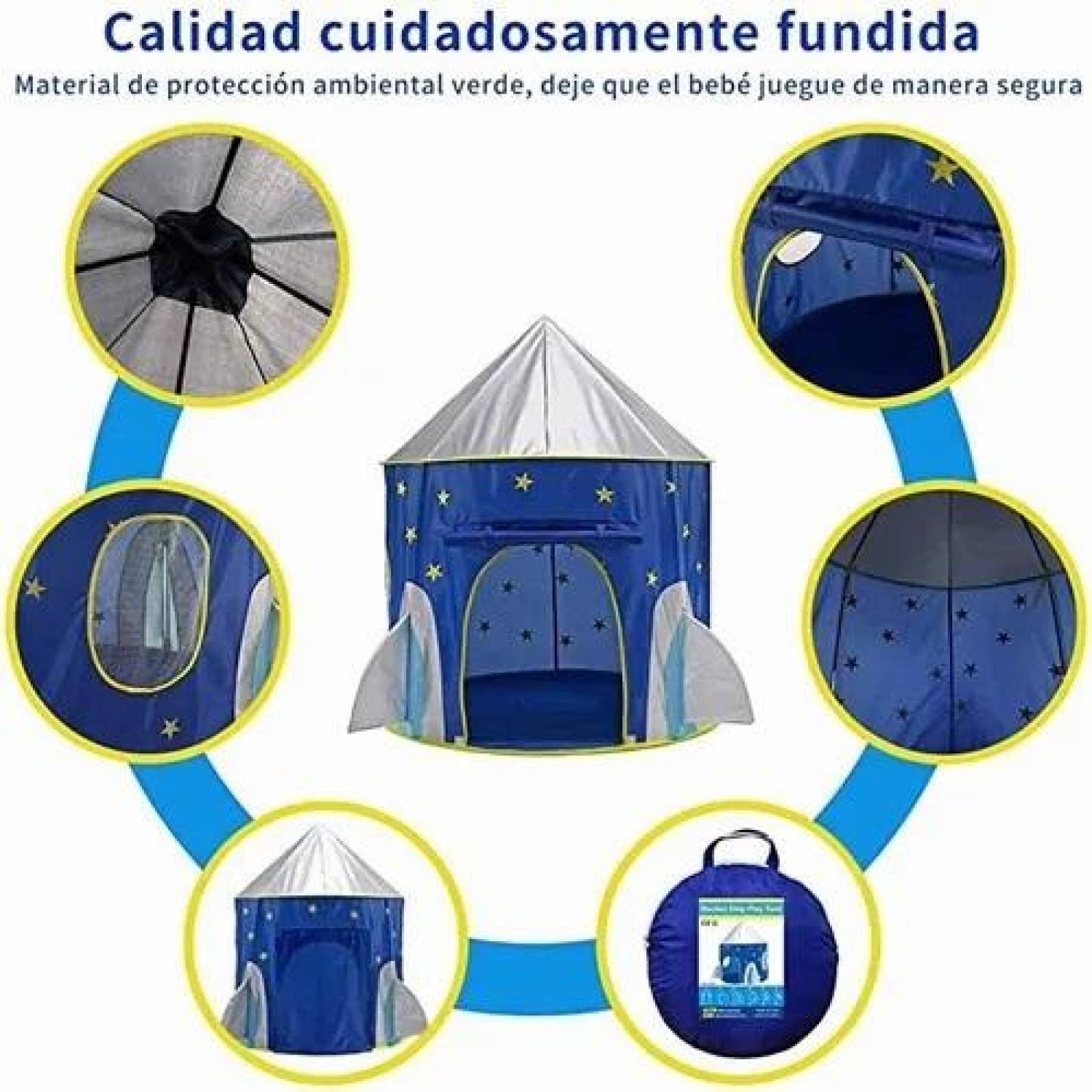 Tienda Carpa Infantil Nave Espacial para Niños Azul Unitalla