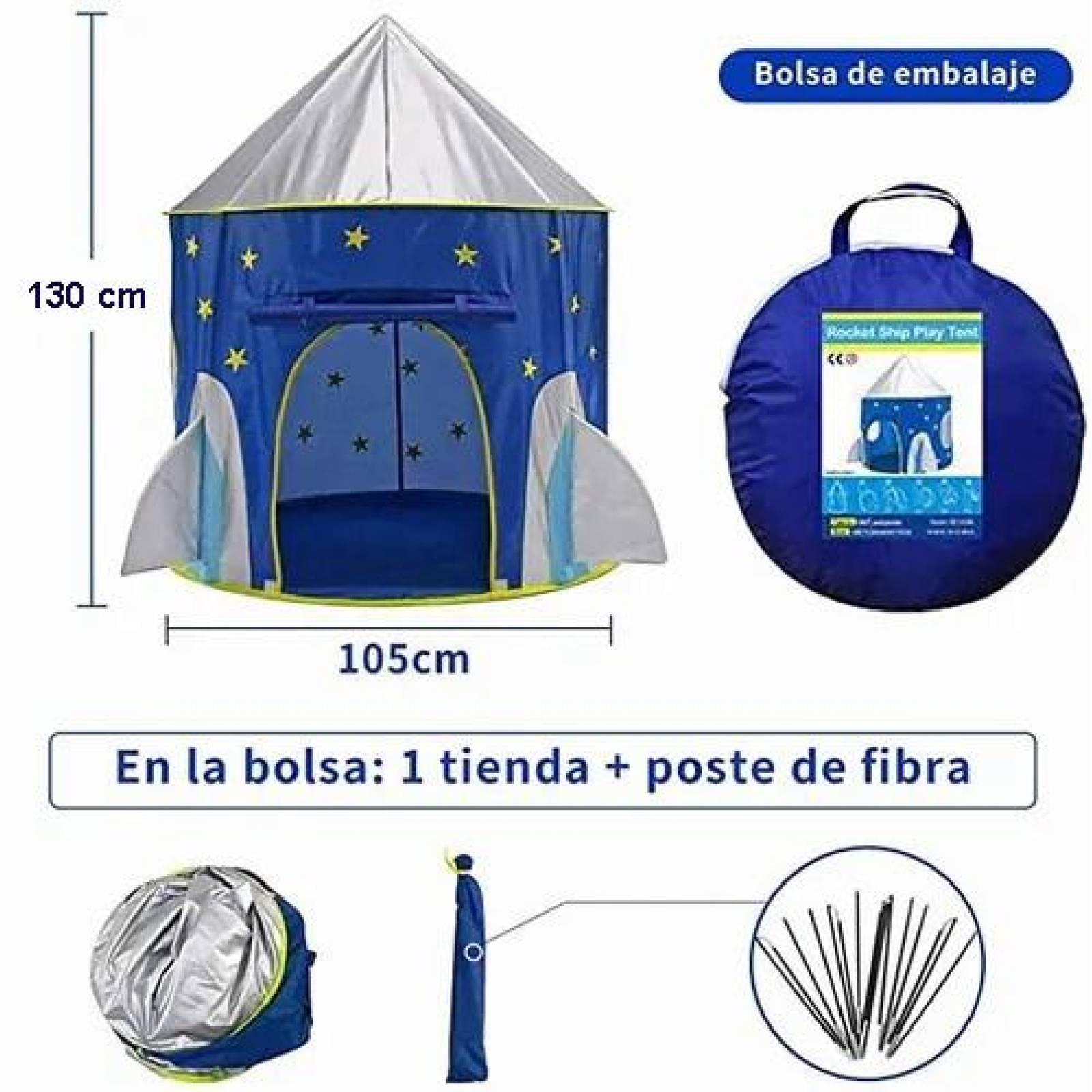 Tienda Carpa Infantil Nave Espacial para Niños Azul Unitalla