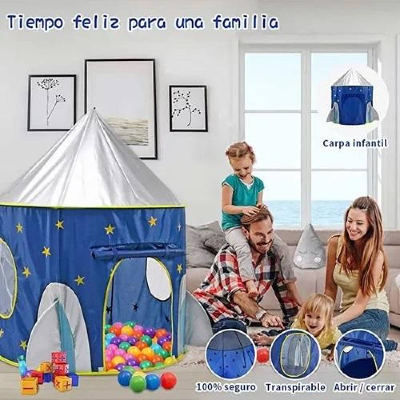 Tienda Carpa Infantil Nave Espacial para Niños Azul Unitalla