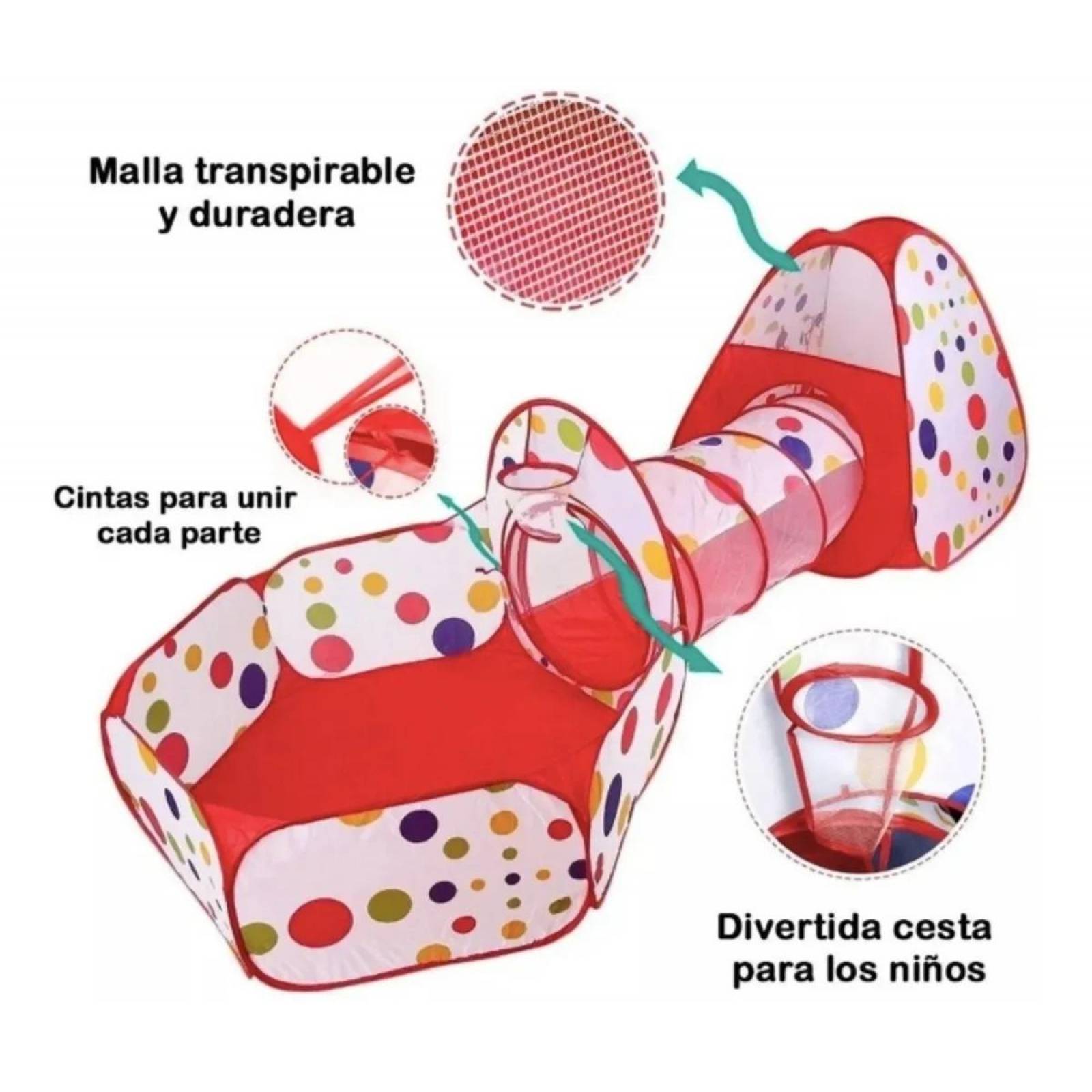 Tunel Gusano Alberca de pelotas 3 en 1 Rojo Unitalla