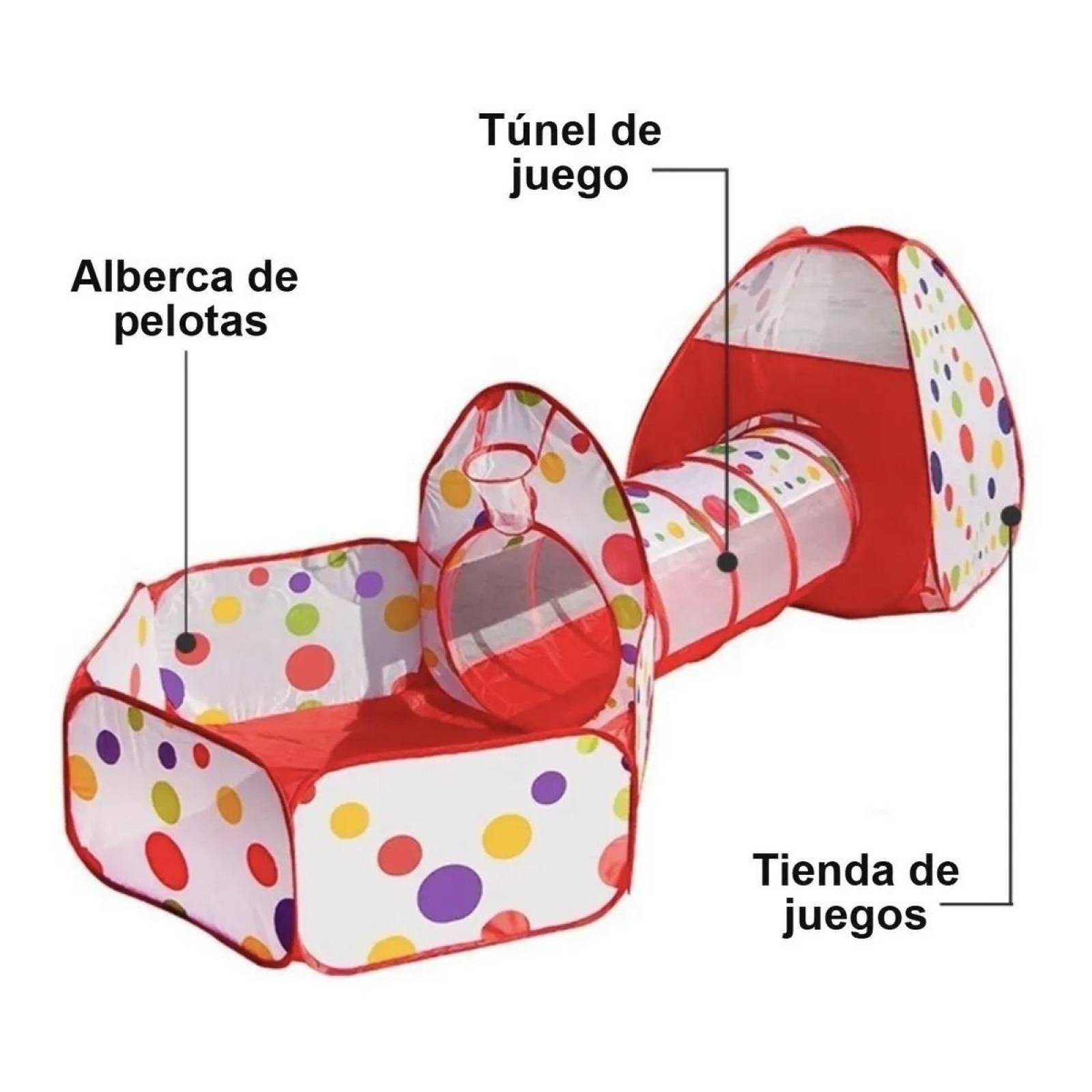 Tunel Gusano Alberca de pelotas 3 en 1 Rojo Unitalla