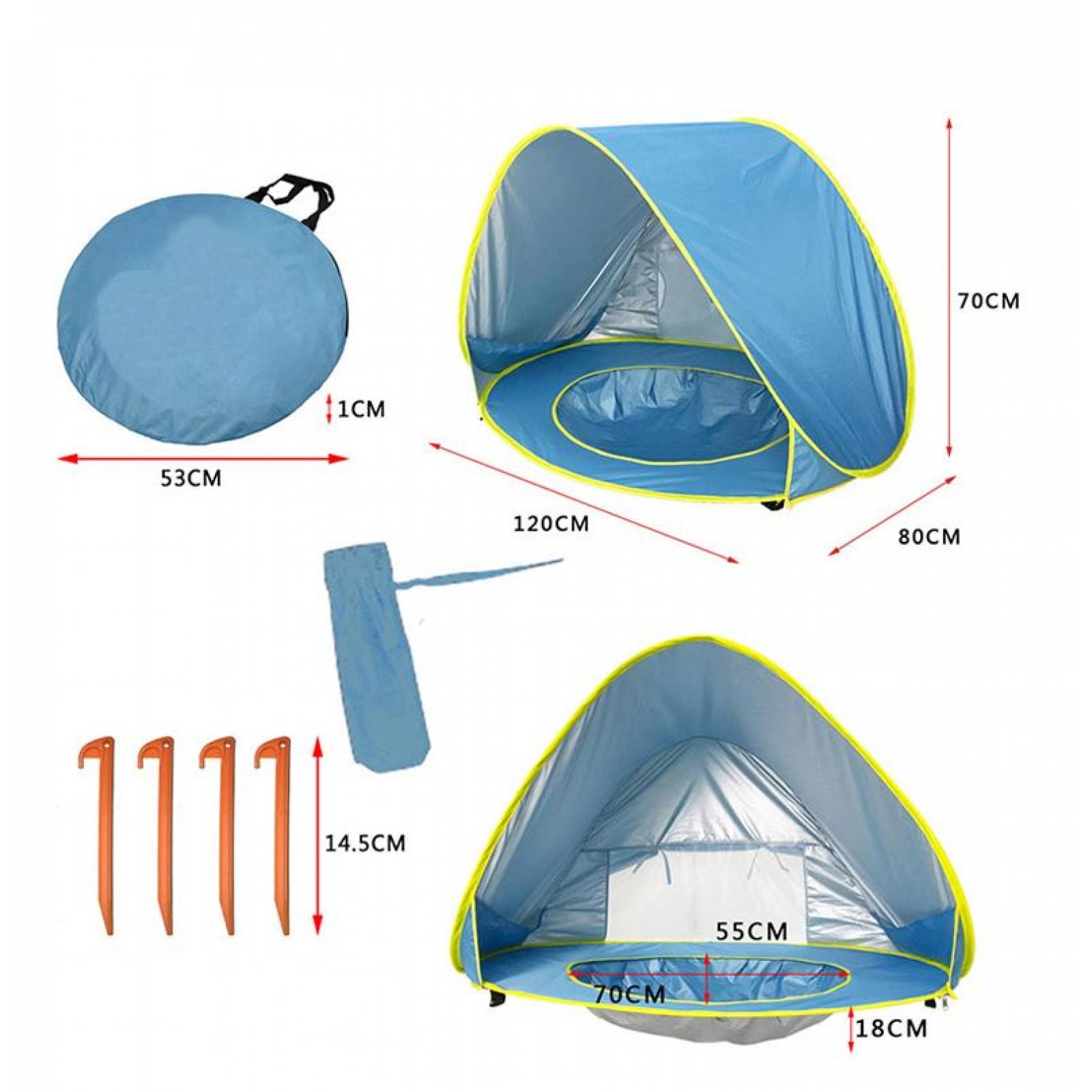 Carpa Tienda de Playa para Bebé Portátil Azul Unitalla