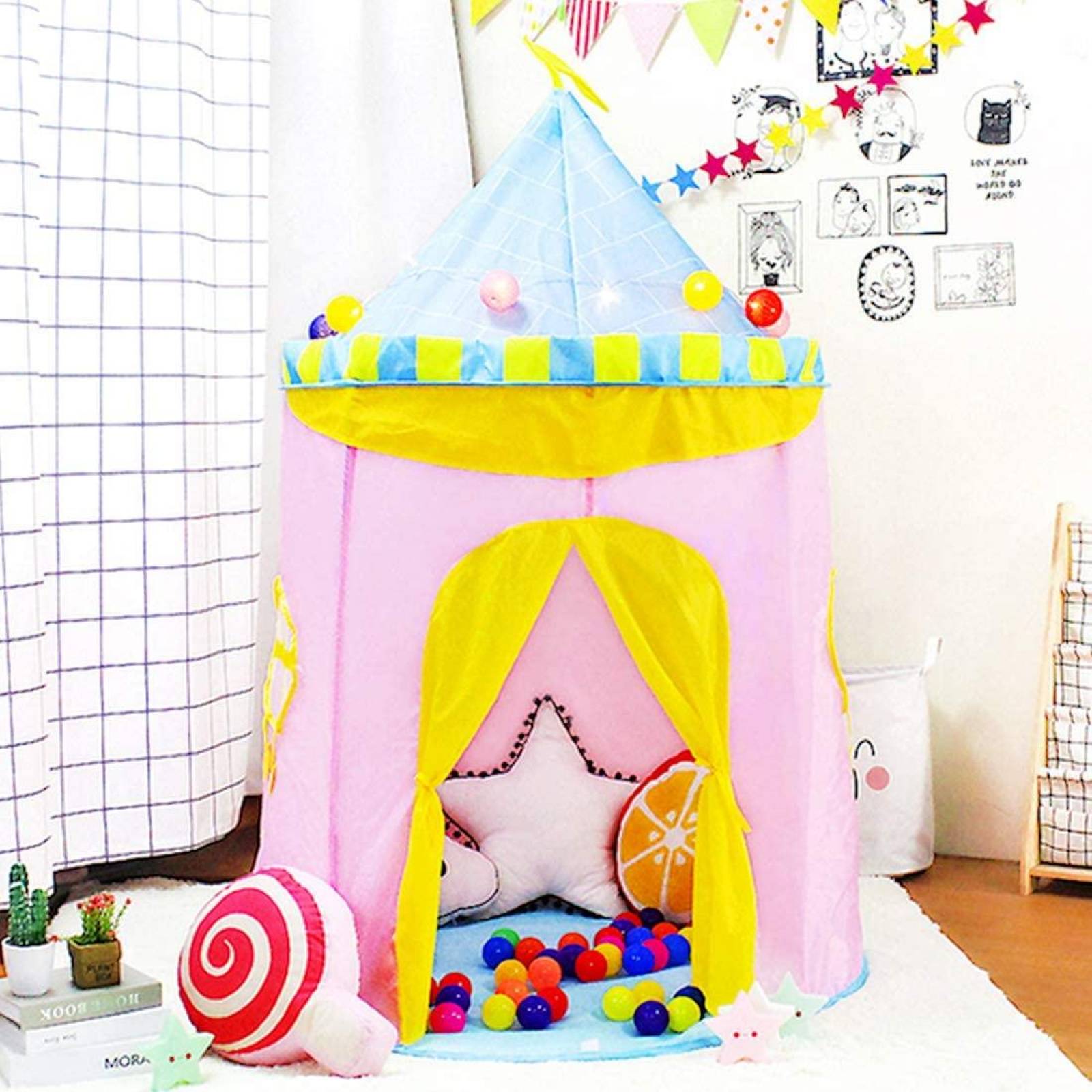 Carpa Tienda Infantil Castillo con Banderín Plegable Rosa Unitalla