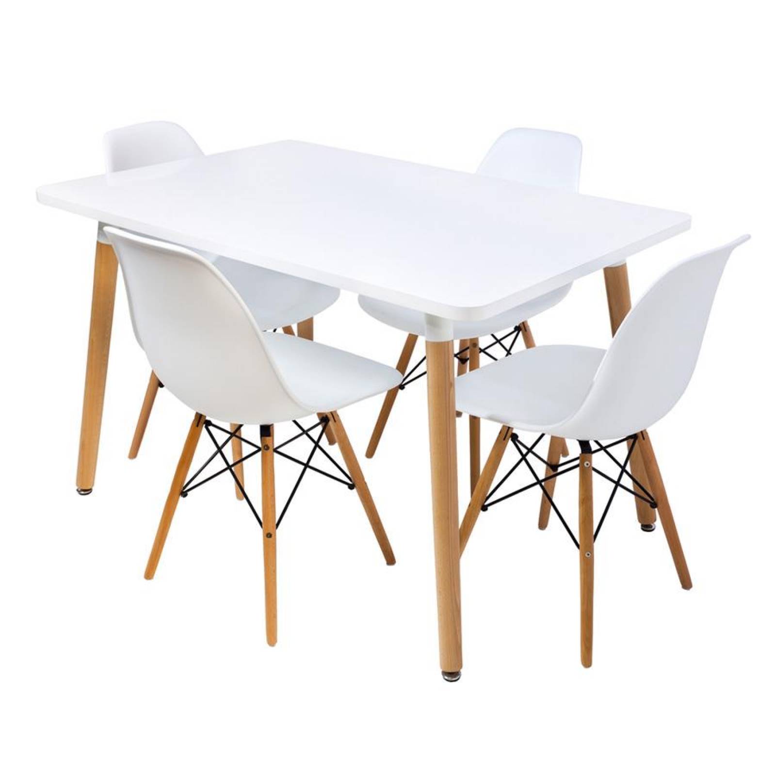 Set de Comedor Mesa con 4 Sillas Estilo Nórdico Blanco