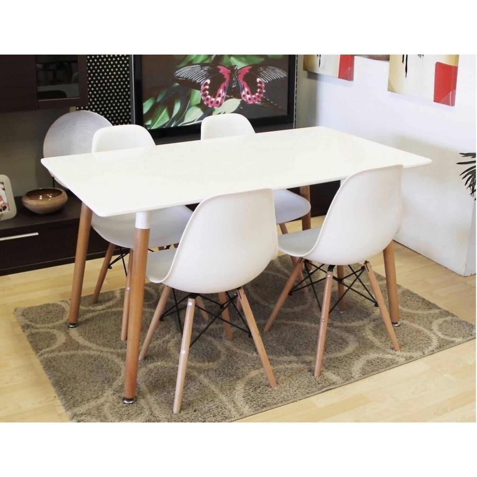 Set de Comedor Mesa con 4 Sillas Estilo Nórdico Blanco