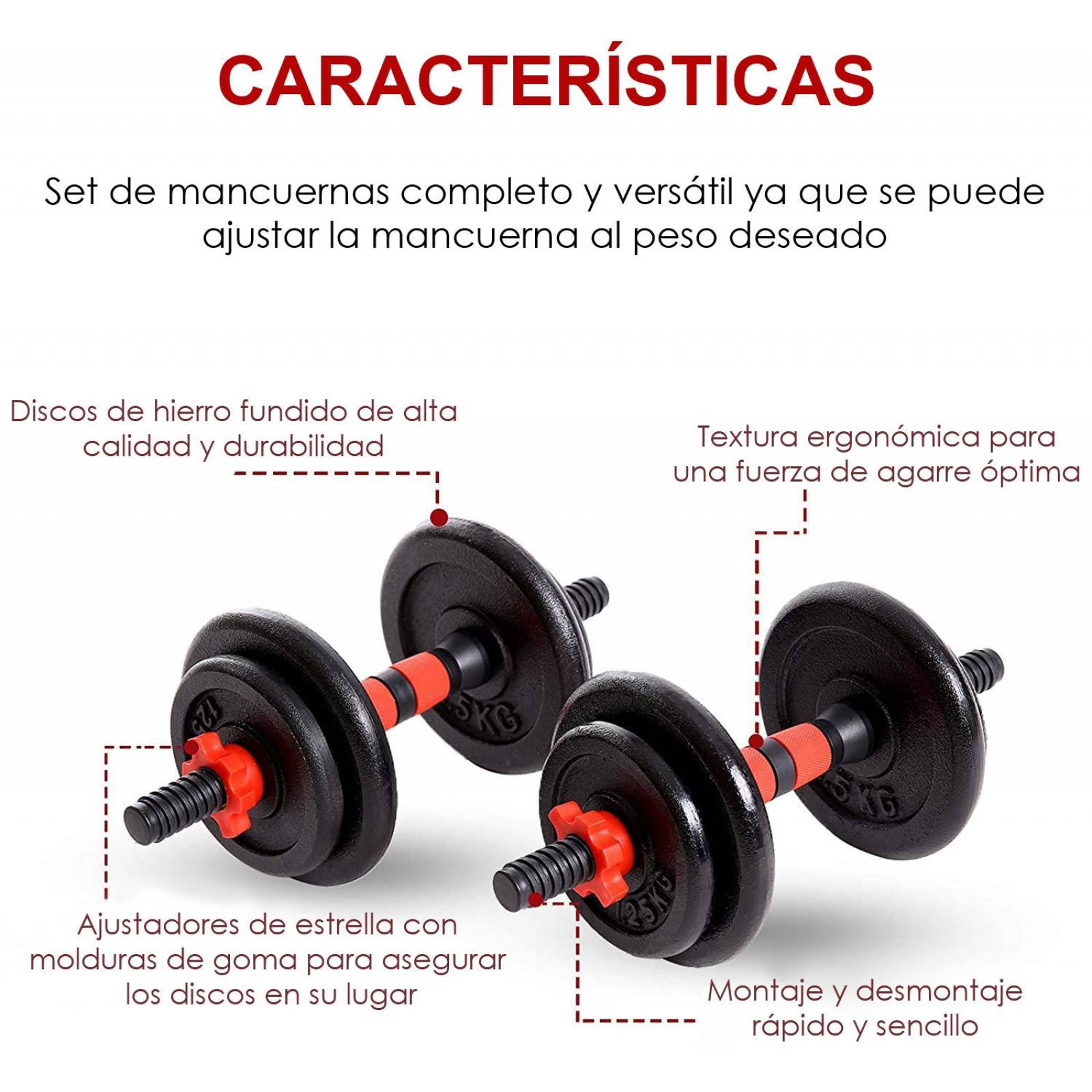 Set de 2 mancuernas ajustables con discos de metal 15 Kg Negro Unitalla